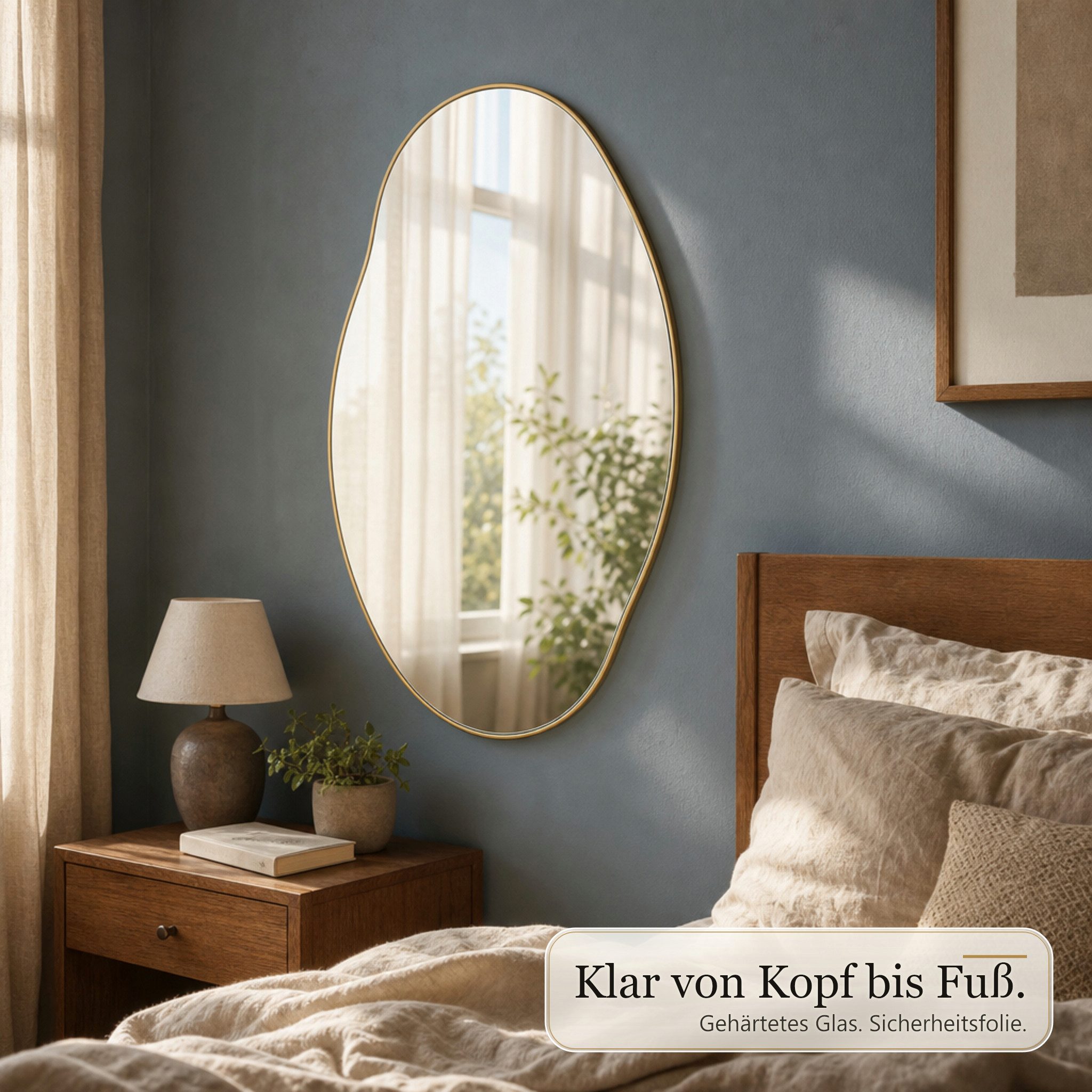 Karat Wandspiegel Lena Organischer Spiegel mit Aluminiumrahmen Champagne 60 x 90 cm, gehärtetes Spiegelglas mit Sicherheitsfolie – Bild 5 von 5