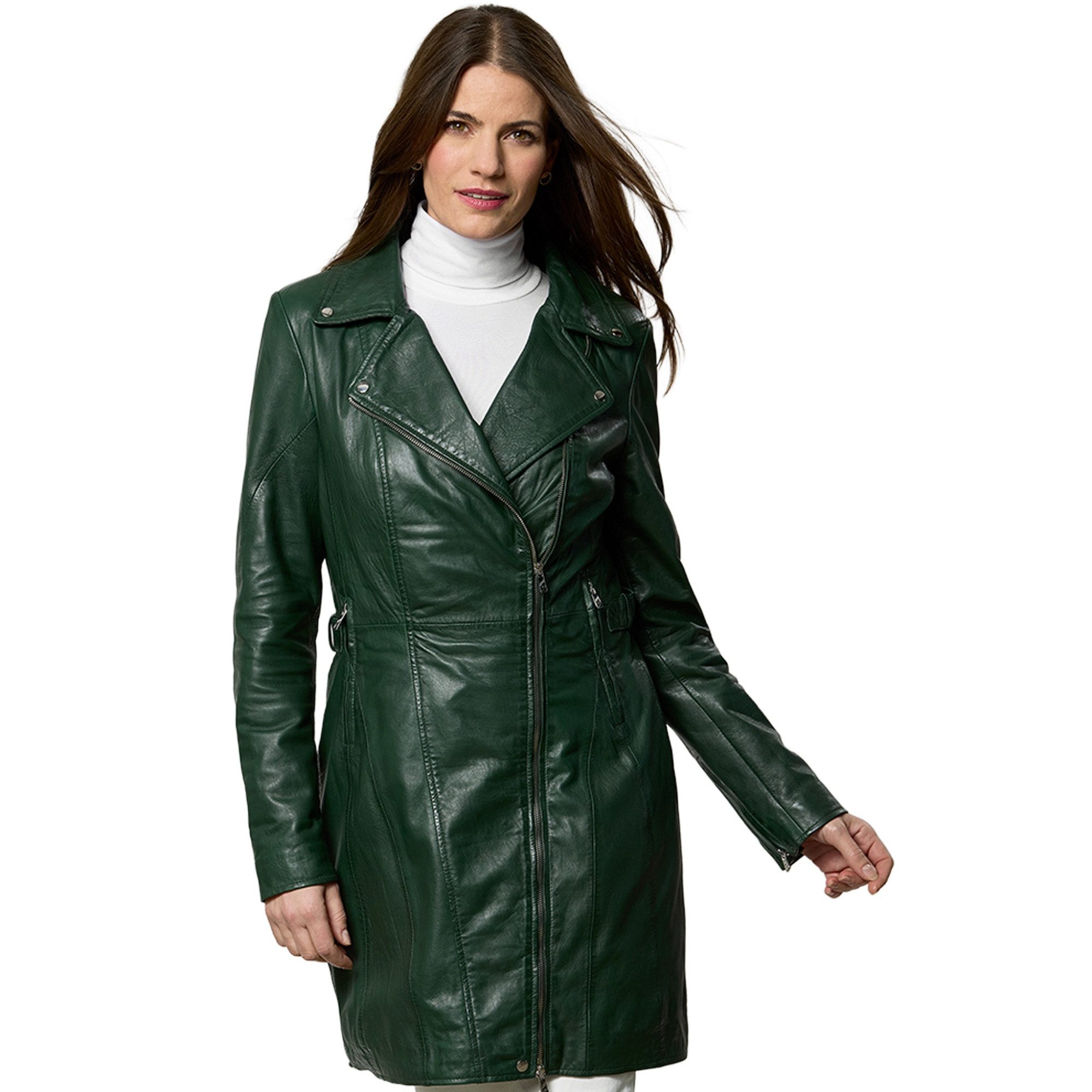 Jilani Lederjacke Juniper Jilani - Damen Ledermantel Lammnappa grün günstig online kaufen