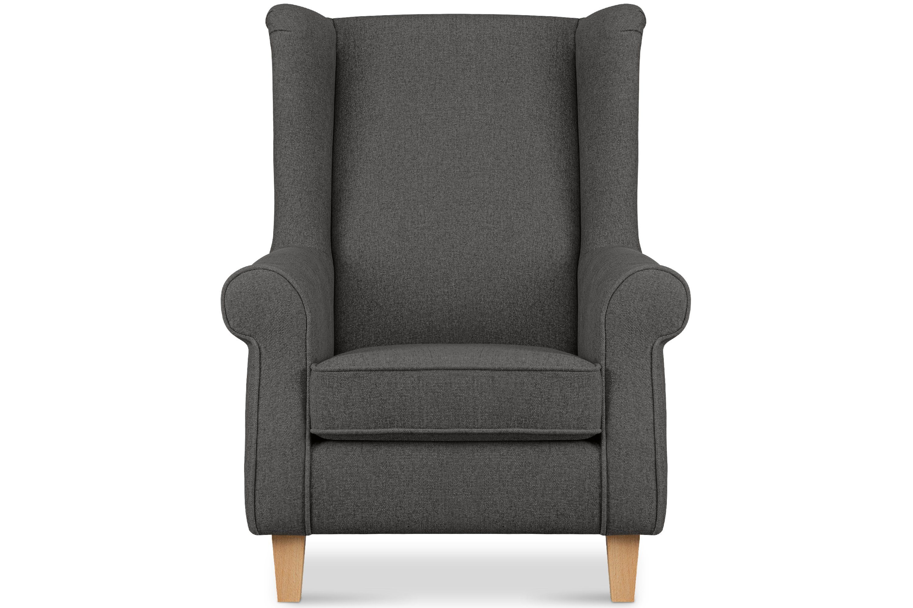 Konsimo Ohrensessel mit in Federn mit der Sessel, MILES Armlehnen, Gepolsterter Sessel Sitzfläche, Massivholzbeine