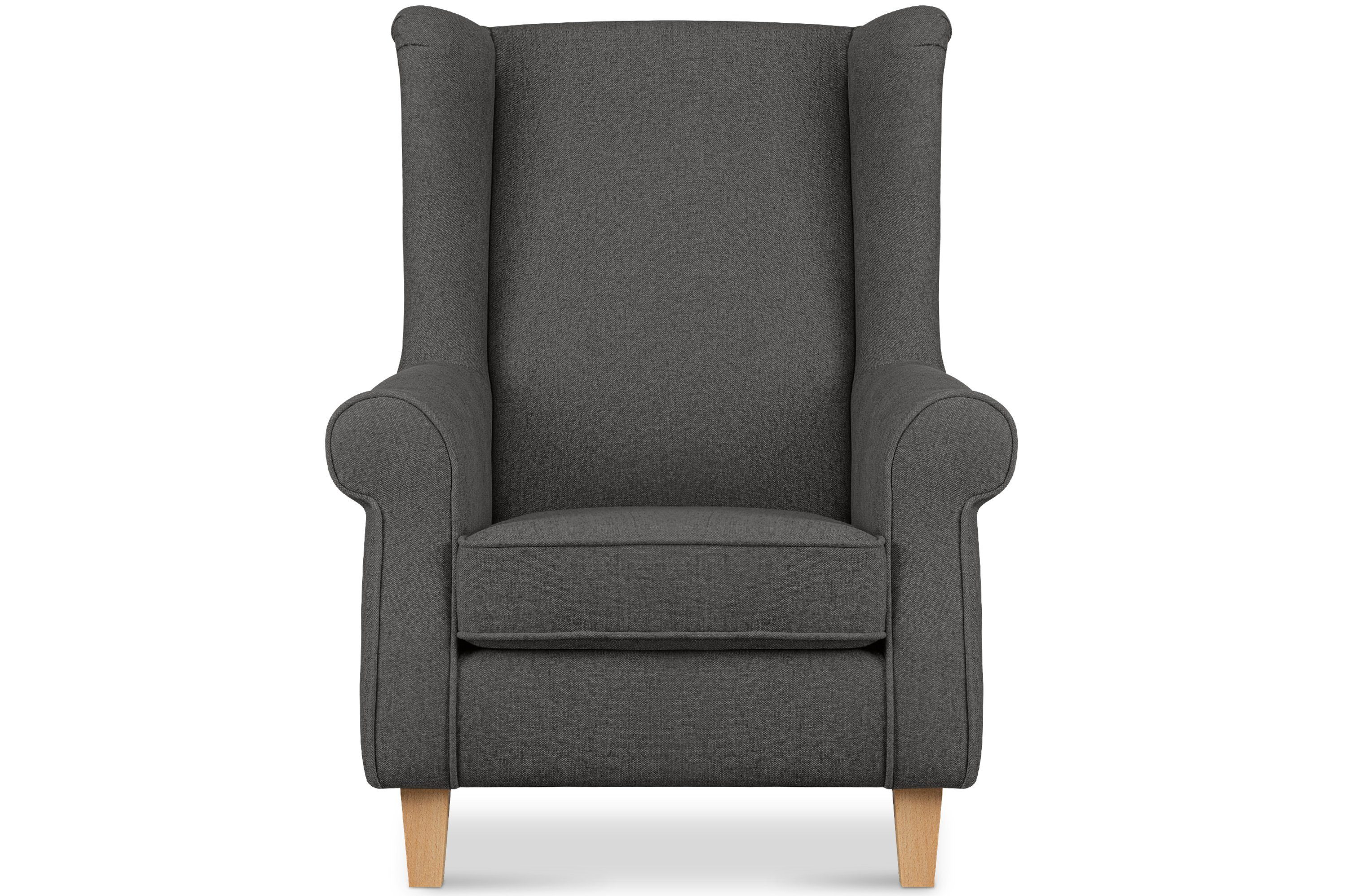 KONSIMO® Ohrensessel MILES Gepolsterter Sessel, mit Armlehnen, Massivholzbeine