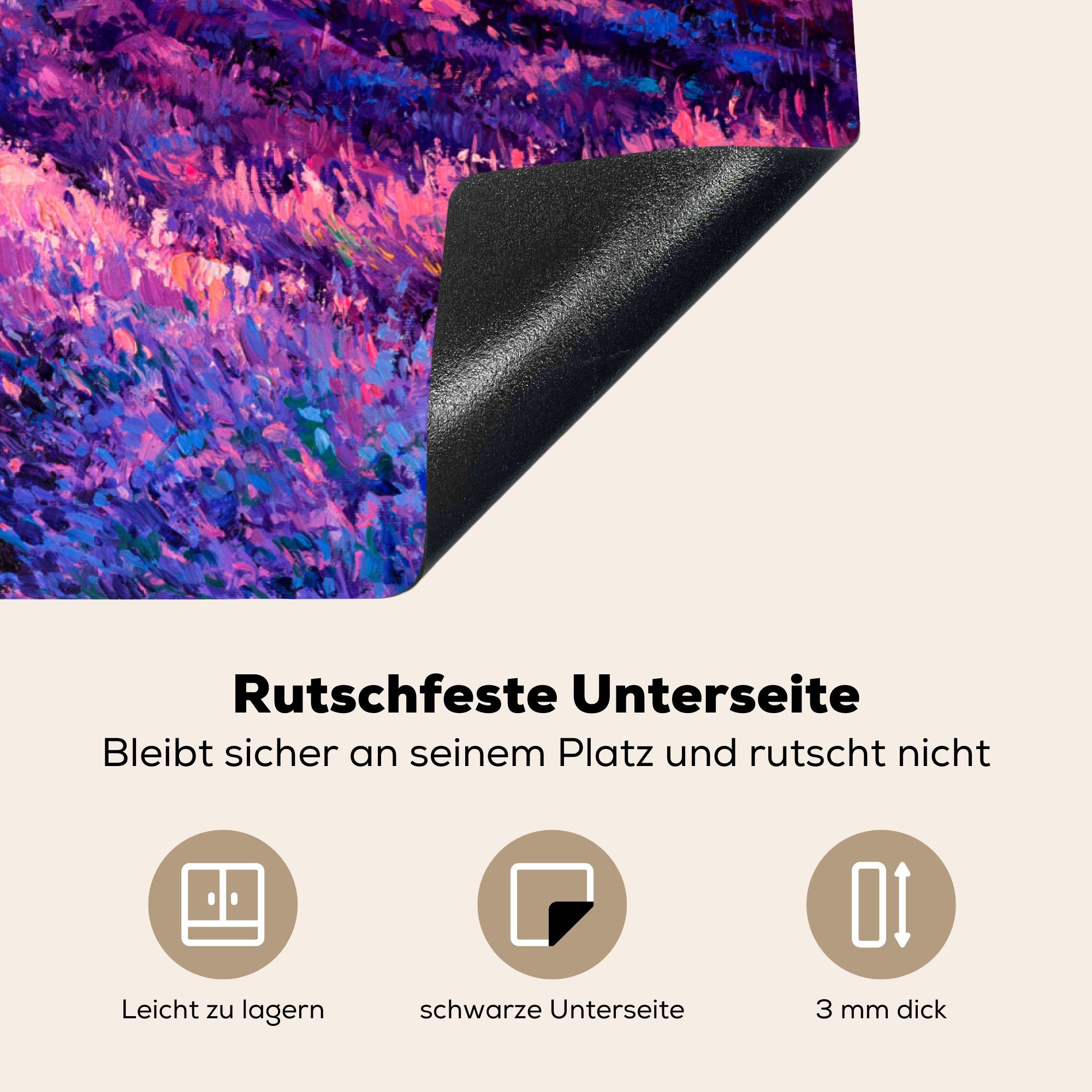 nutzbar, Vinyl, - MuchoWow Ölfarbe Mobile Blumen, tlg), Herdblende-/Abdeckplatte 70x52 cm, (1 Ceranfeldabdeckung - Arbeitsfläche Malerei