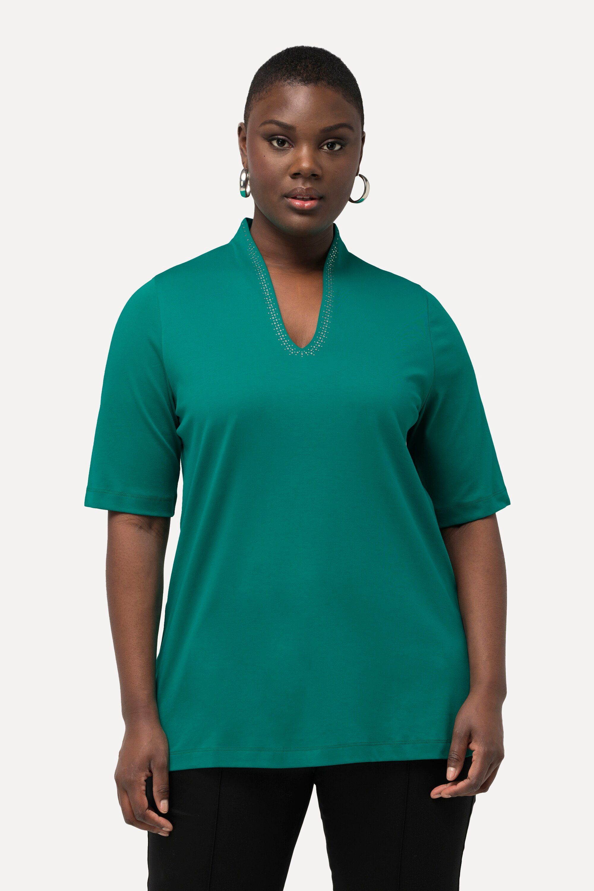 Ulla Popken T-Shirt T-Shirt A-Linie Kelchkragen günstig online kaufen