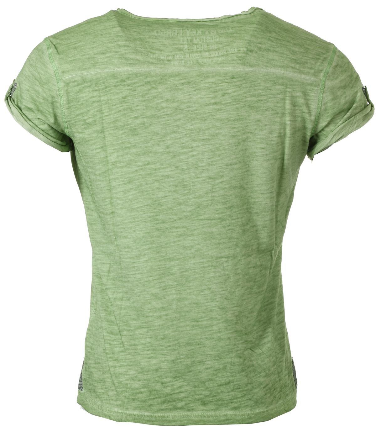 vintage Green Knopfleiste slim Largo Herren fit für T-Shirt kurzarm Key unifarben Look Cactus mit Arena button MT00023
