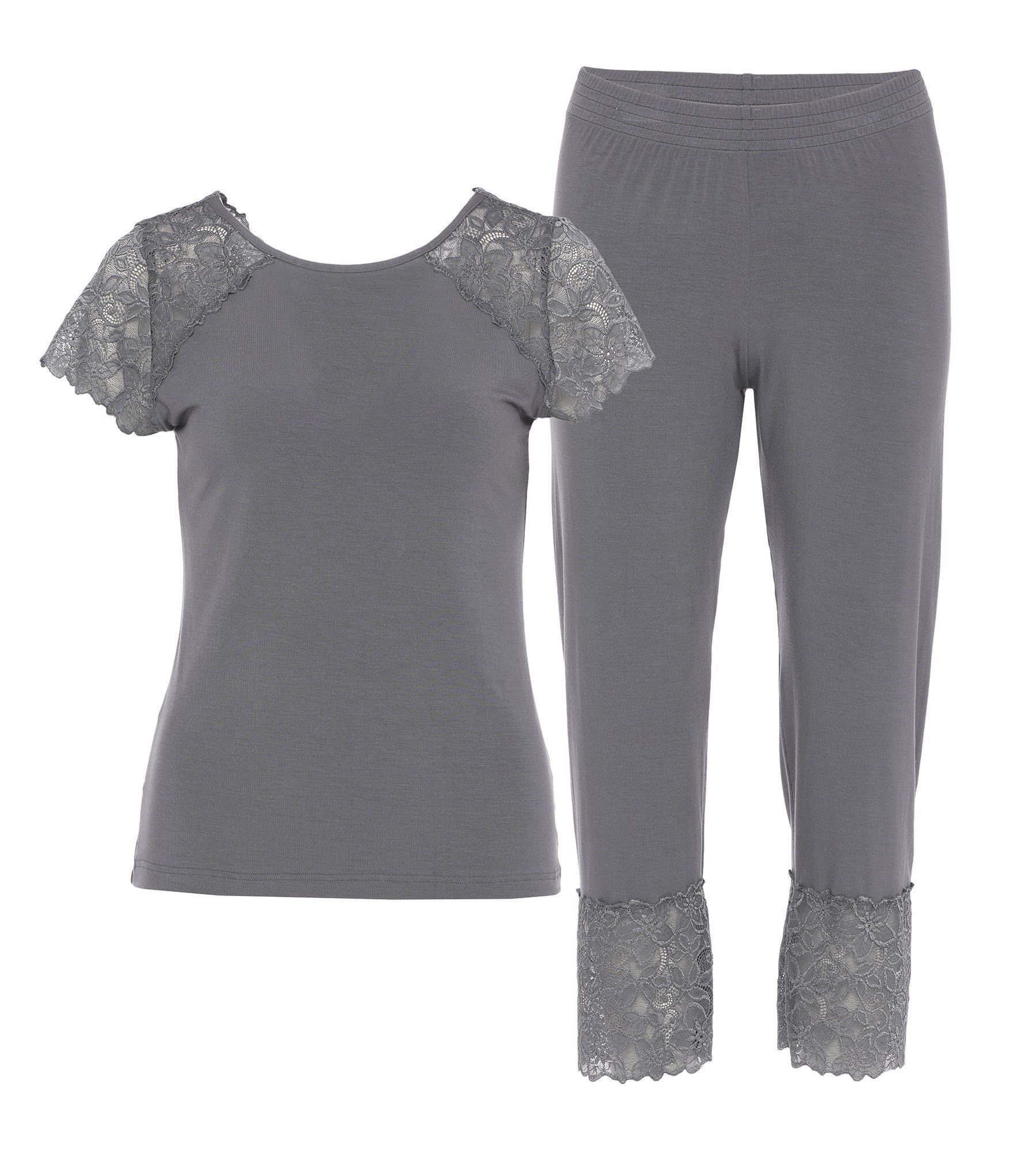 grau Shape Shirt & Pyjama mit hochwertiger Hose elastisch Pure Spitze