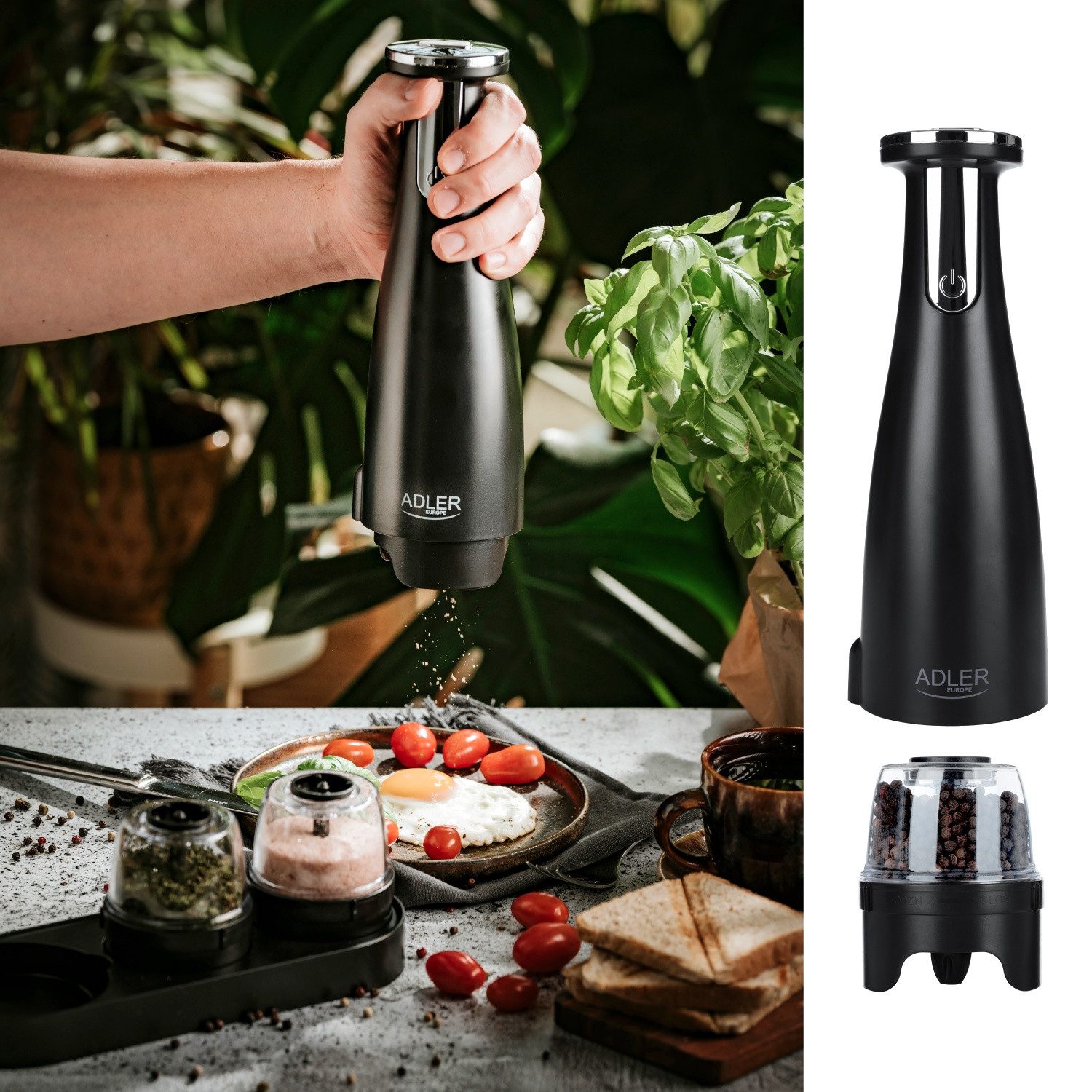 Adler Salz-/Pfeffermühle Adler Elektrische Salz- und Pfeffermühle Set 3 Mühlen USB Schwarz
