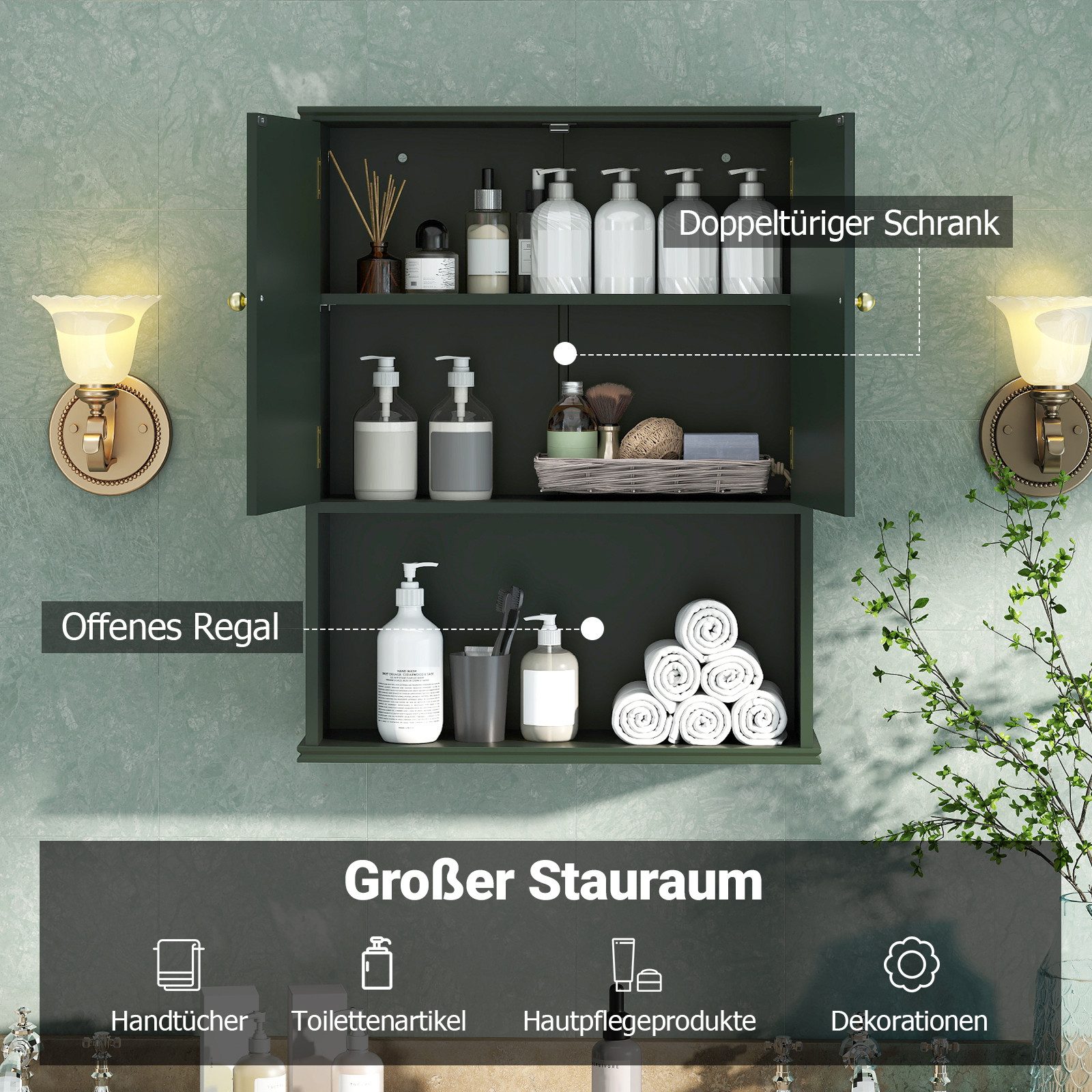 COSTWAY Hängeschrank Badezimmerschrank mit verstellbarem Regal 60x21x75cm