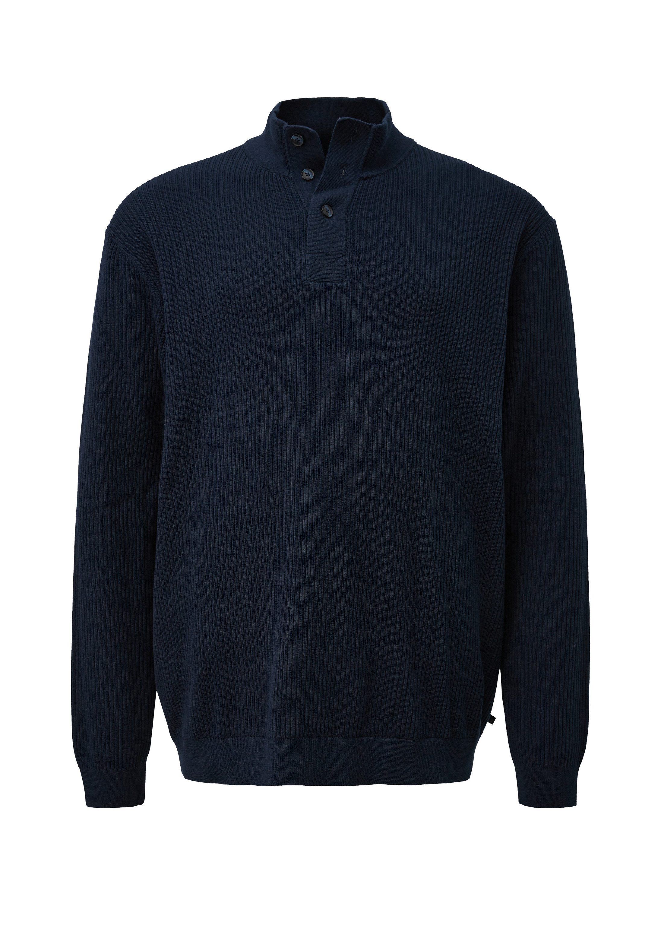 s.Oliver Longpullover Strickpullover Geknöpfter Baumwoll-Troyer mit Rippstruktur