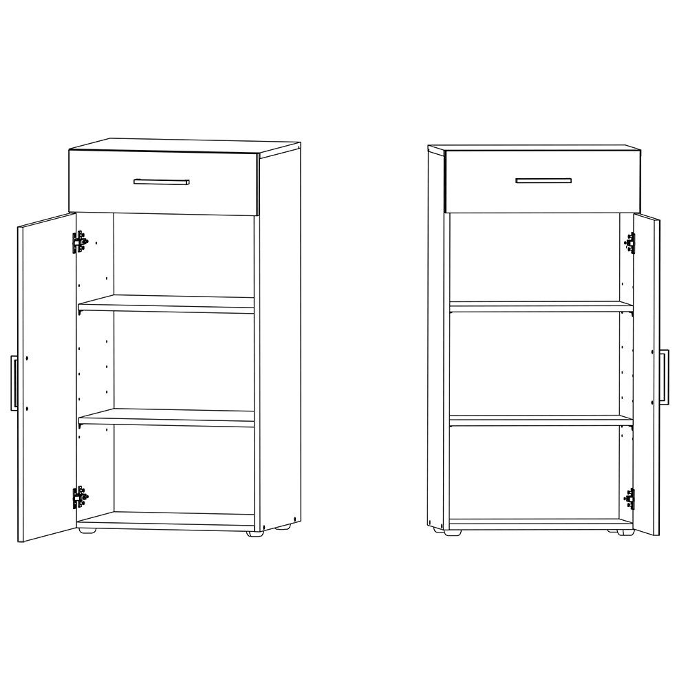 1 Tür, 30/98/40 Lomadox Schublade, MIAMI-43 ca. cm graphit, Stauraumschrank 1