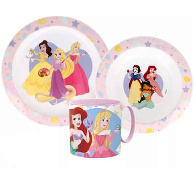 Disney Kindergeschirr-Set Disney Prinzessinnen Arielle Kinder Geschirr-Set 3 teilig (3-tlg), 1 Personen, Kunststoff, Becher Teller Schüssel