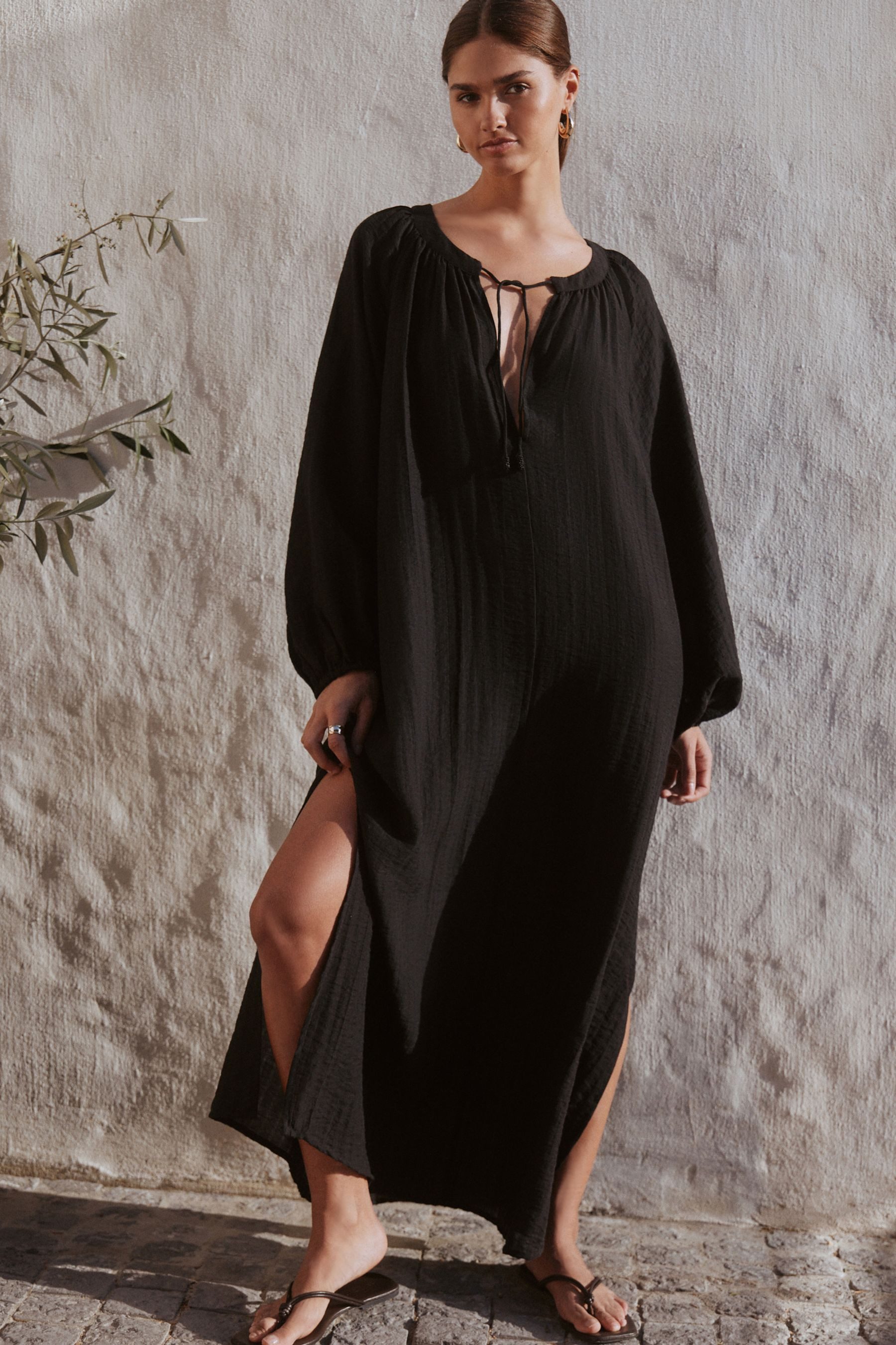 Next Maxikleid Maxikaftan mit langen Ärmeln (1-tlg)