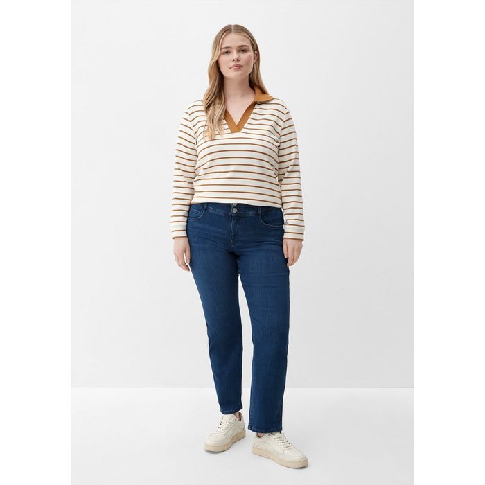 TRIANGLE Stoffhose Slim: Jeans mit doppeltem Bund Waschung Stickerei