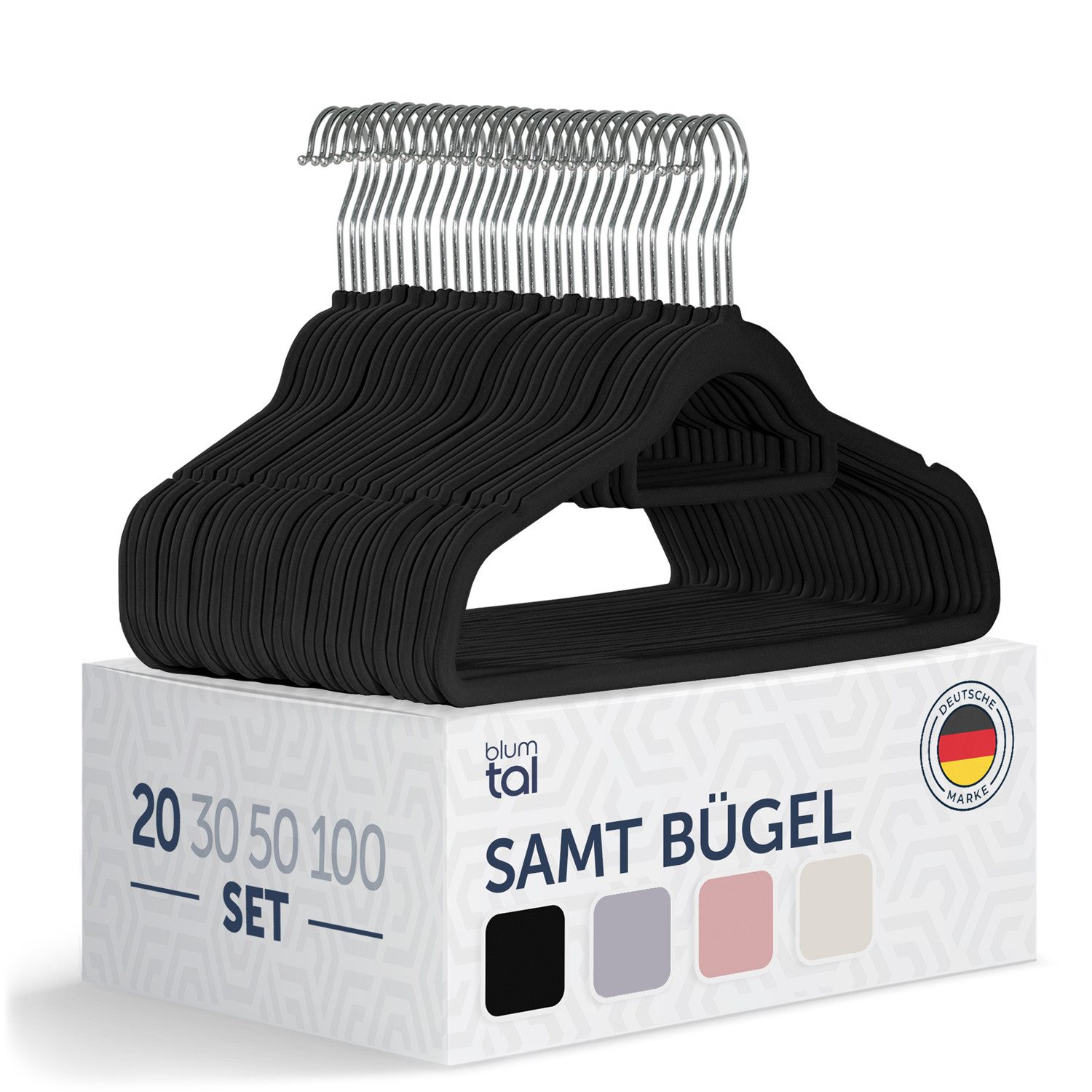 Blumtal Kleiderbügel Rutschfeste Samtoptik - Platzsparende, (20-tlg), Premium inkl. Krawattenhalter, 360° drehbar, Anti-Rutsch Bügel