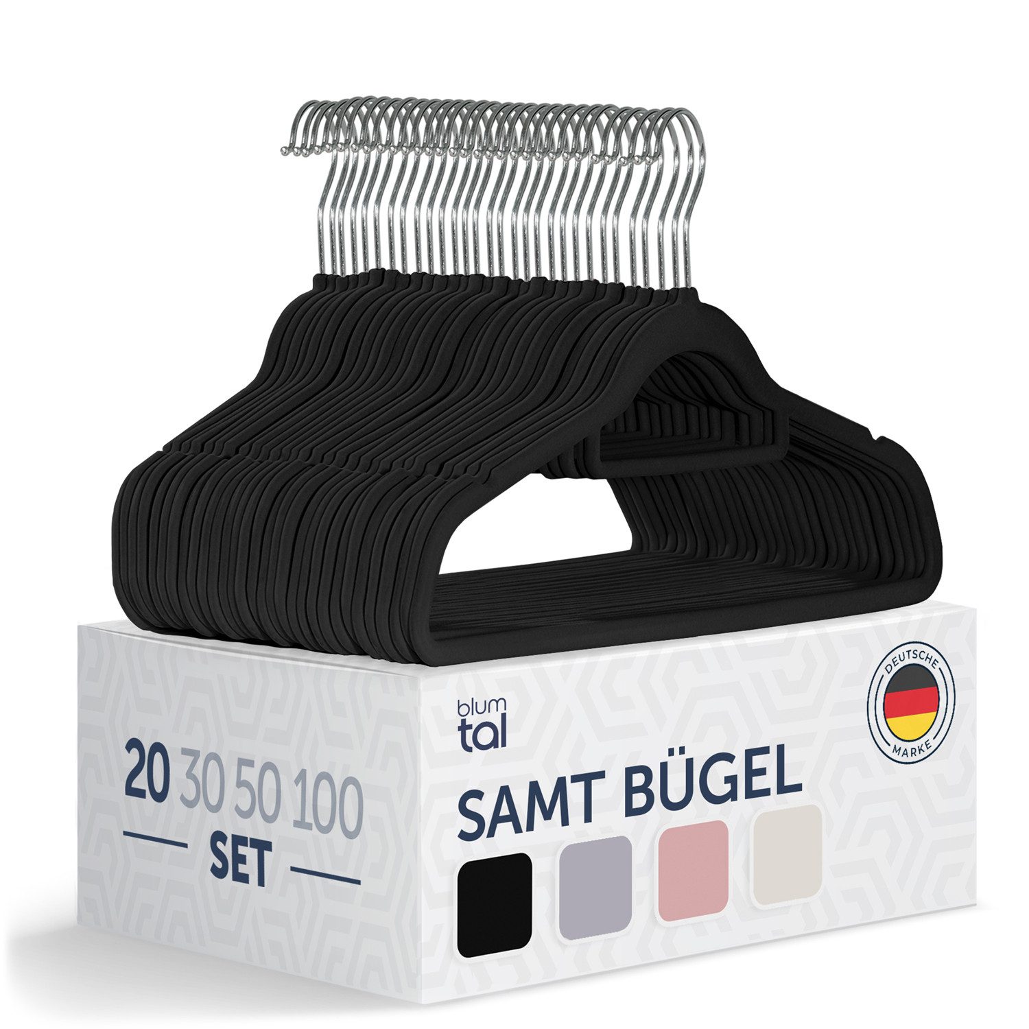 Blumtal Kleiderbügel Rutschfest - Samtoptik - Platzsparend, (20-tlg), Premium inkl. Krawattenhalter, 360° drehbar, Anti-Rutsch Bügel