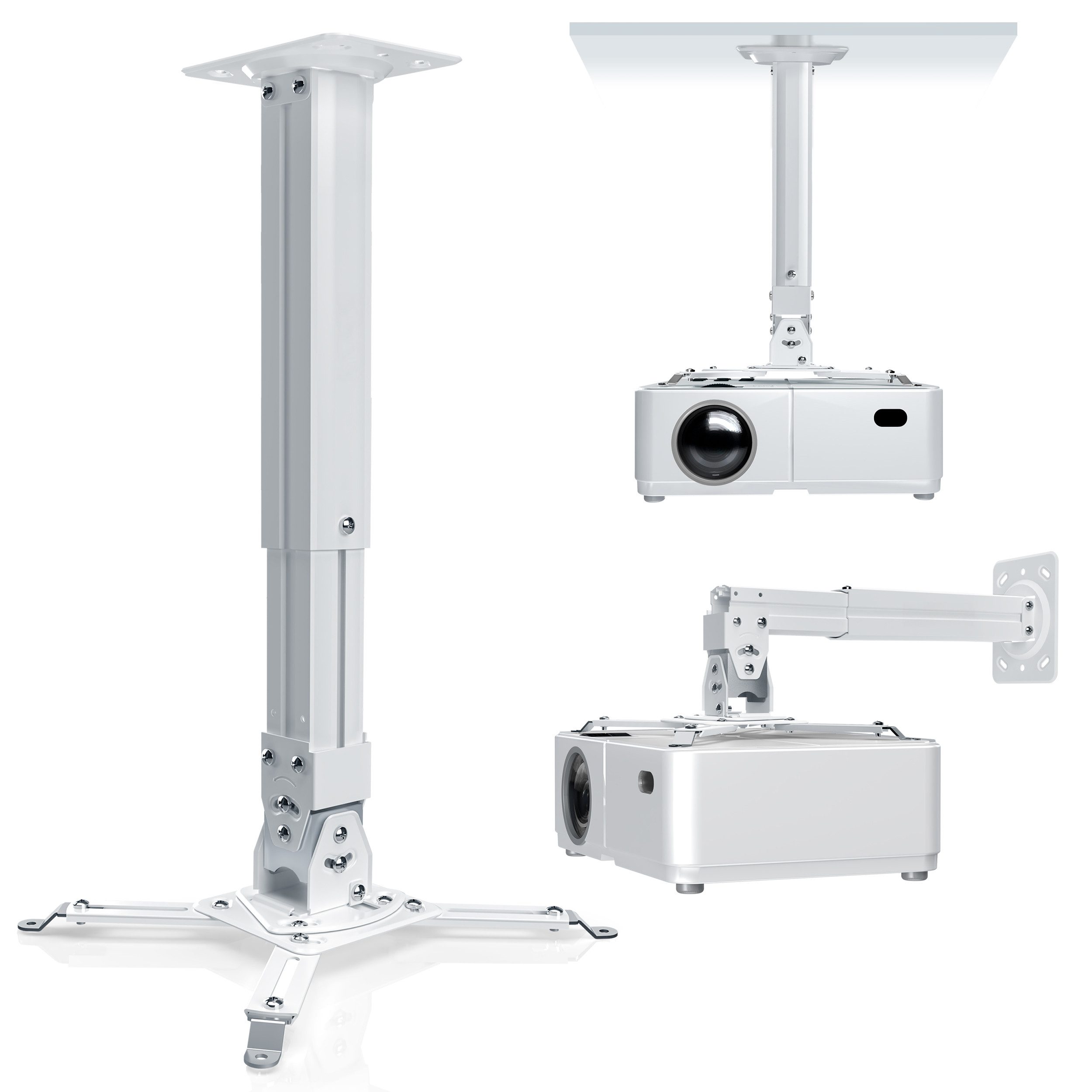 ONKRON Beamer-Deckenhalterung bis 10 kg, höhenverstellbar, K5A-W, (bis 34 Zoll, schwenkbar, neigbar, Wand und Decke, ausziehbar, Kabelmanagement)