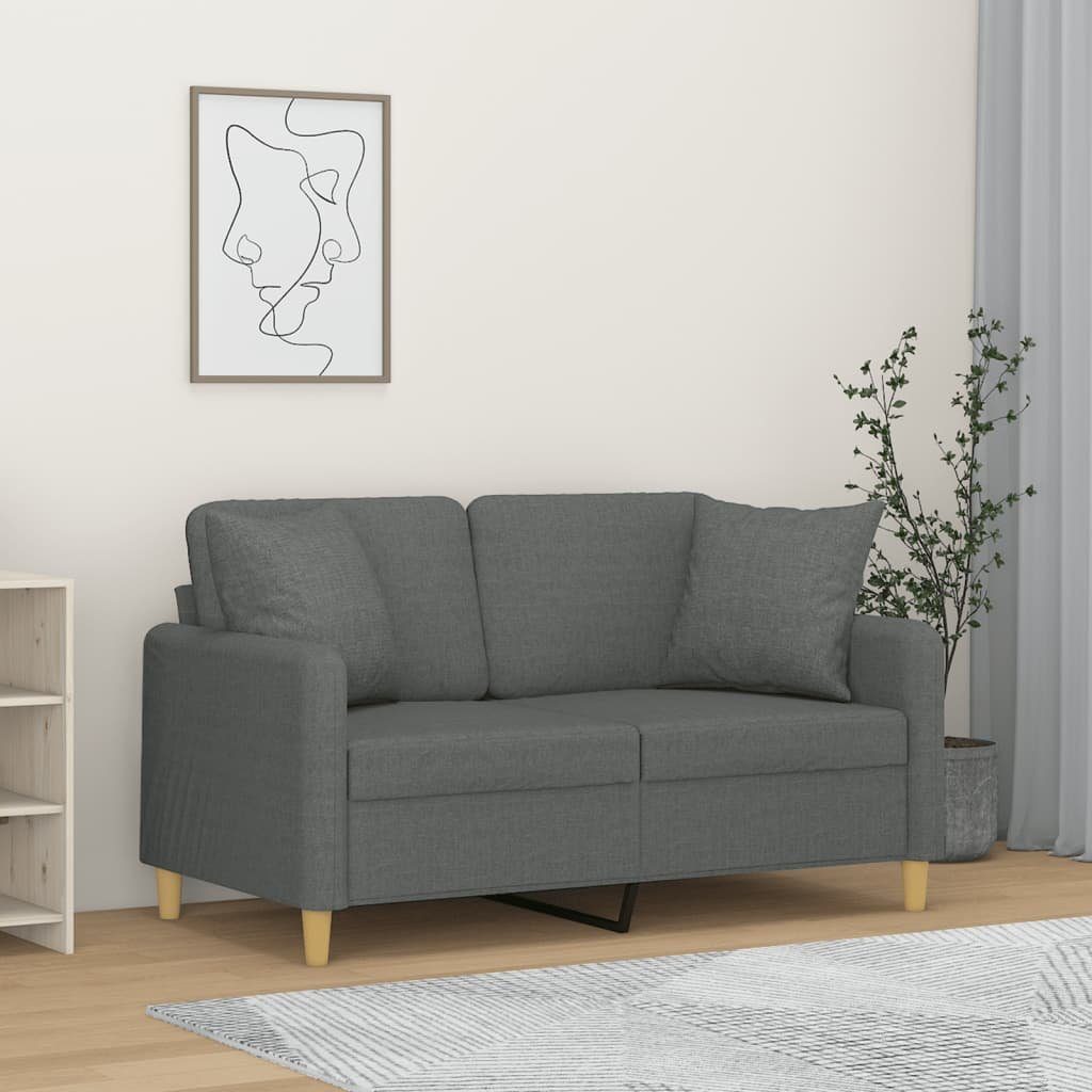 vidaXL Sofa 2-Sitzer-Sofa mit Zierkissen Dunkelgrau 120 cm Stoff