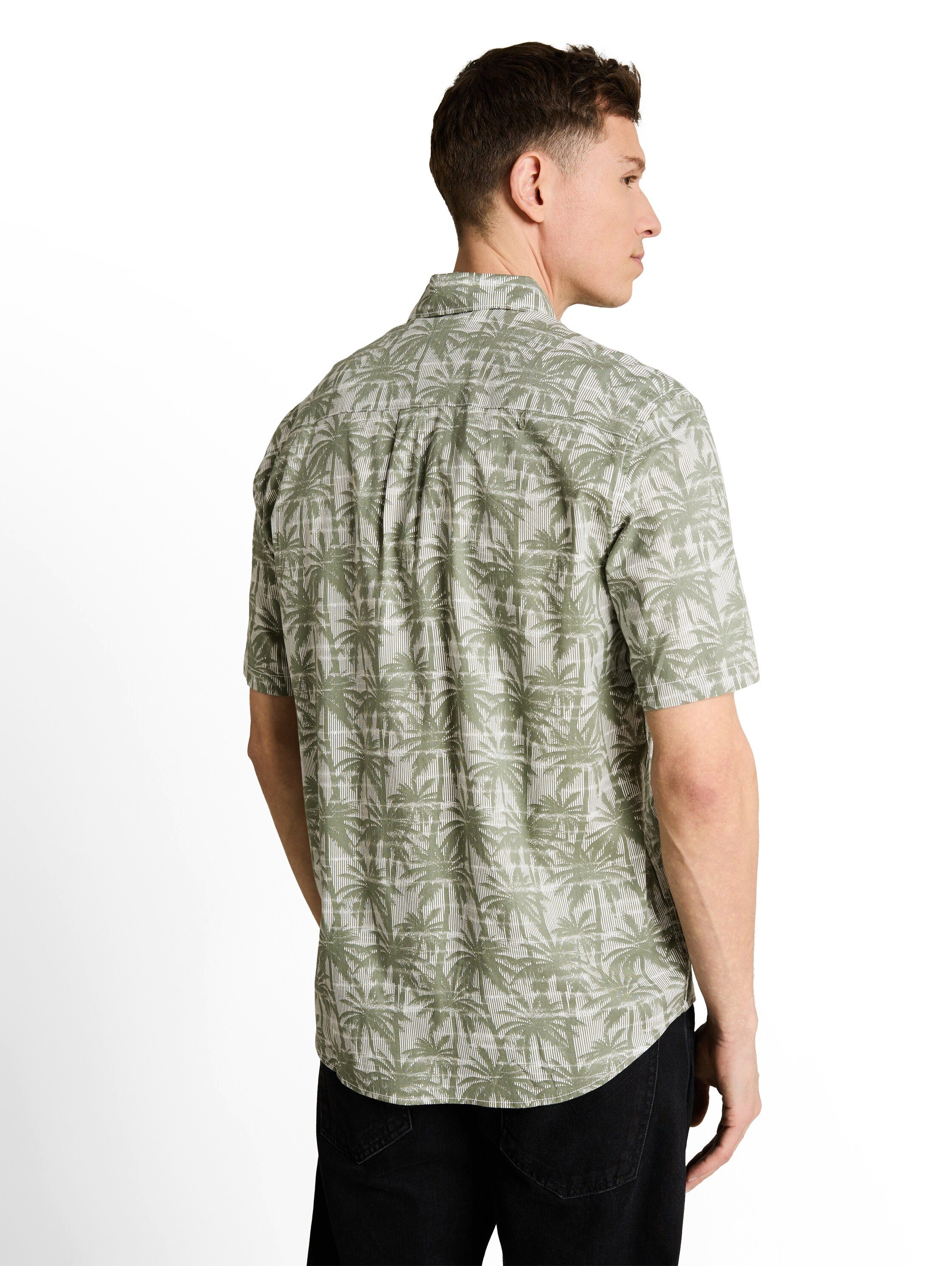 TOM TAILOR Denim Kurzarmshirt Sommerhemd mit Palmen-Alloverprint