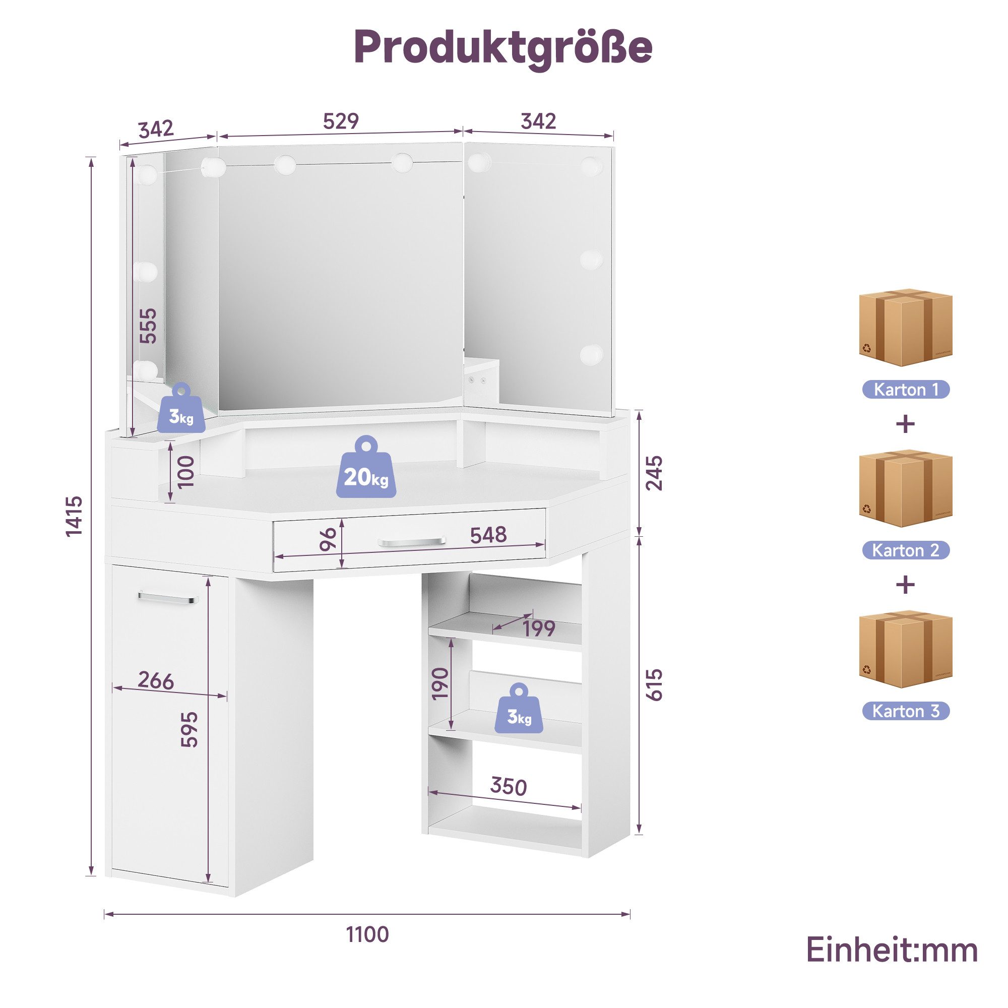 SONNI Schminktisch Schminktisch mit LED-Beleuchtung/ohne LED, Weiß & Schwar günstig online kaufen