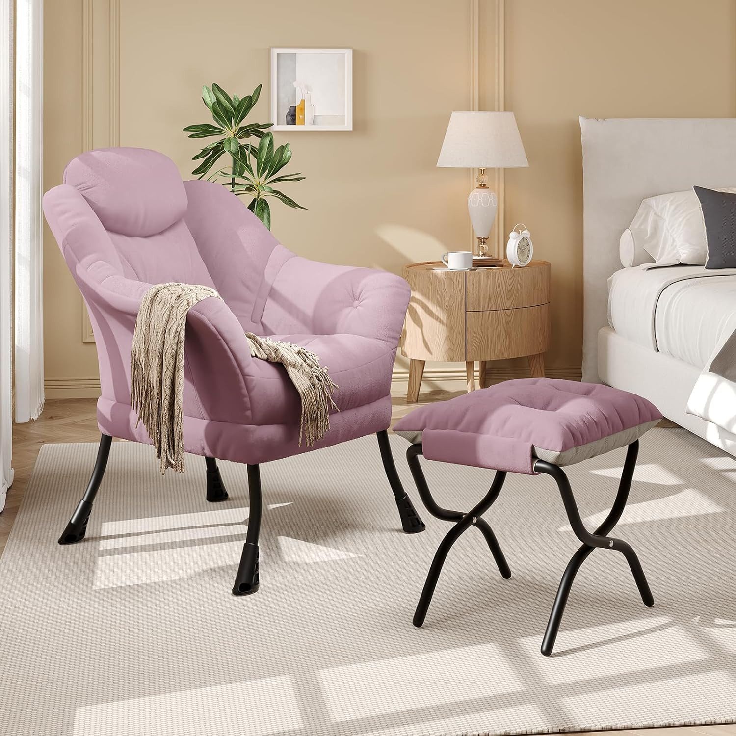 GarveeMore Ohrensessel mit klappbarem FußHocker,bequeme Lounge-Sessel, Relaxsessel für kleine Wohnungen,Wohnzimmer und Schlafzimmer