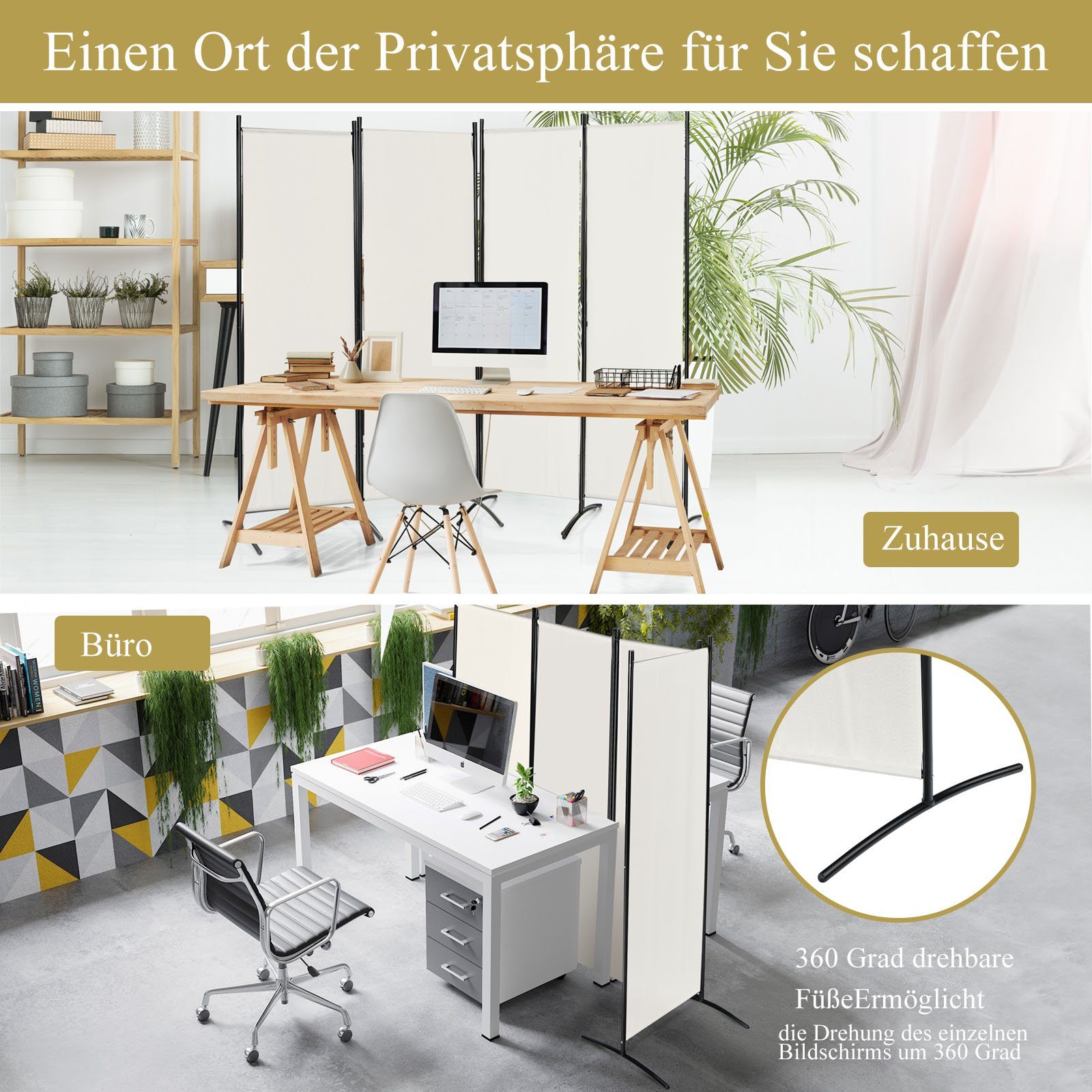 COSTWAY Paravent 4-teilig Raumteiler, Klappbar, Metallrahmen, günstig online kaufen