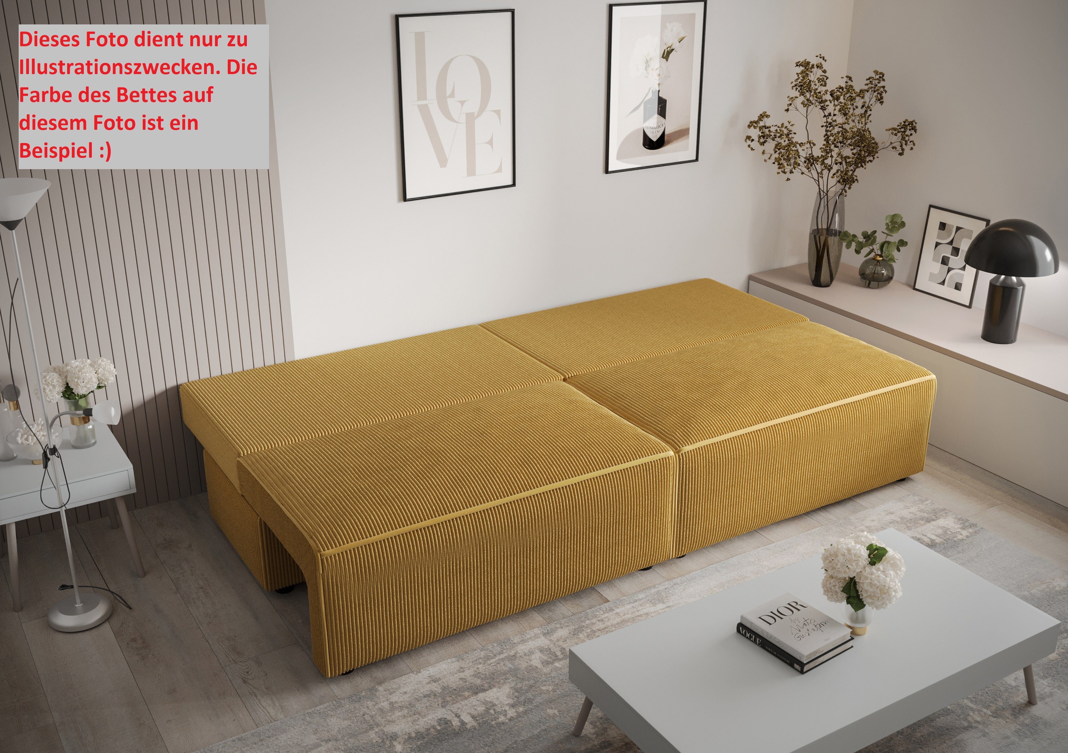 pressiode Sofa COUCH mit 262cm Bettkasten Schlaffunktion und Schlafsofa, Braun MIRAX2