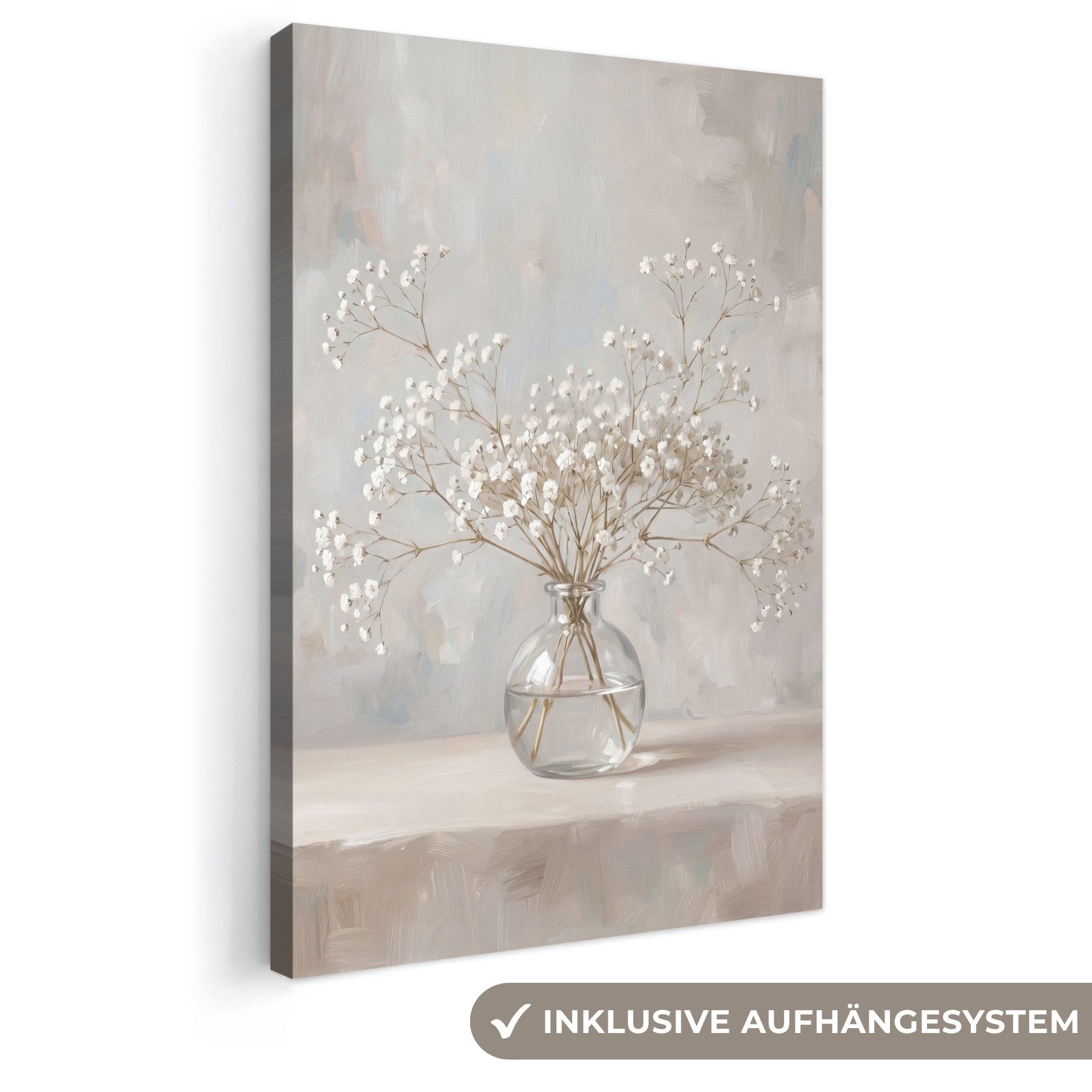 OneMillionCanvasses® Leinwandbild Vase - Gipskraut - Weiß, Fotodruck (1 St), Leinwand Canvas Wandbild, Wanddekoration 20x30 cm