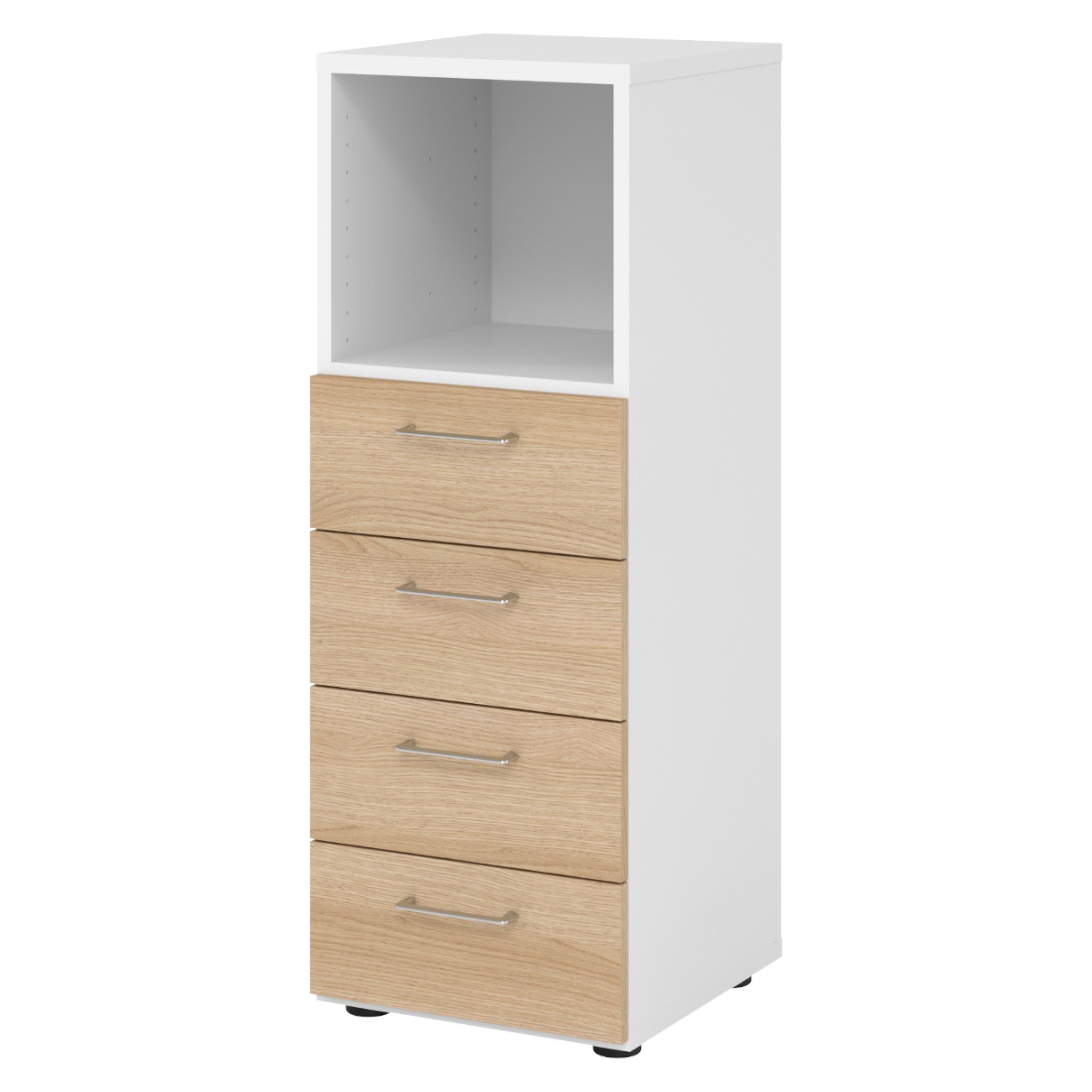 bümö Aktenschrank smart Schubladen Kombi - 4 Schübe Dekor: Weiß/Eiche