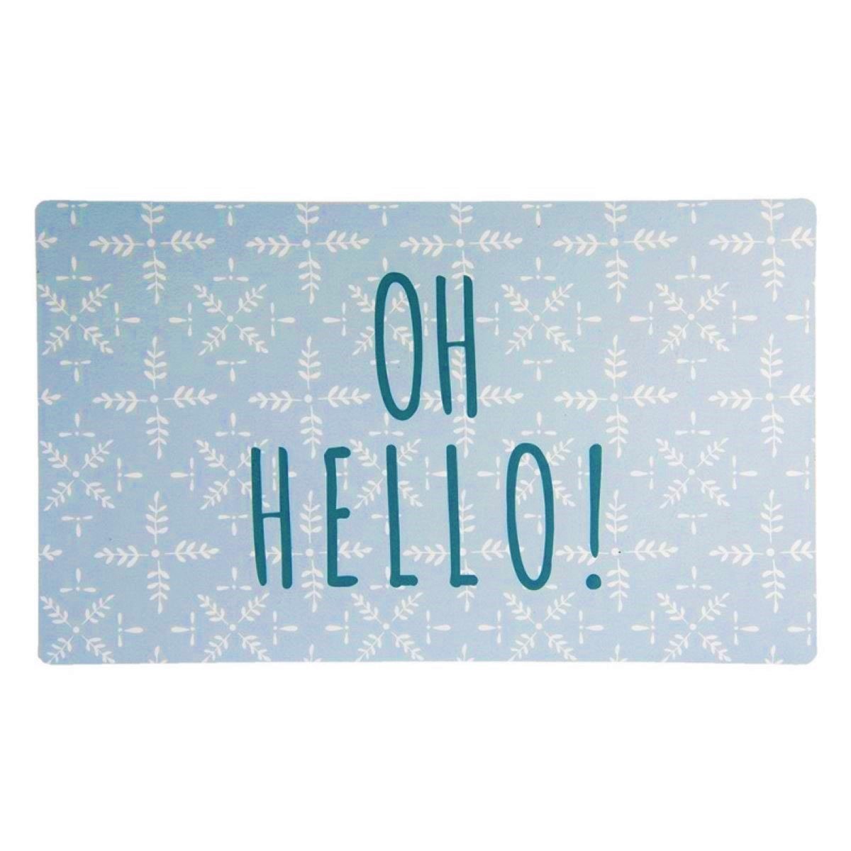 Clayre & Eef Fußmatte Fußmatte Läufer Teppich Eingang Türkis OH HELLO 74 cm, Rechteck, Höhe: 1 mm, Extra Flach