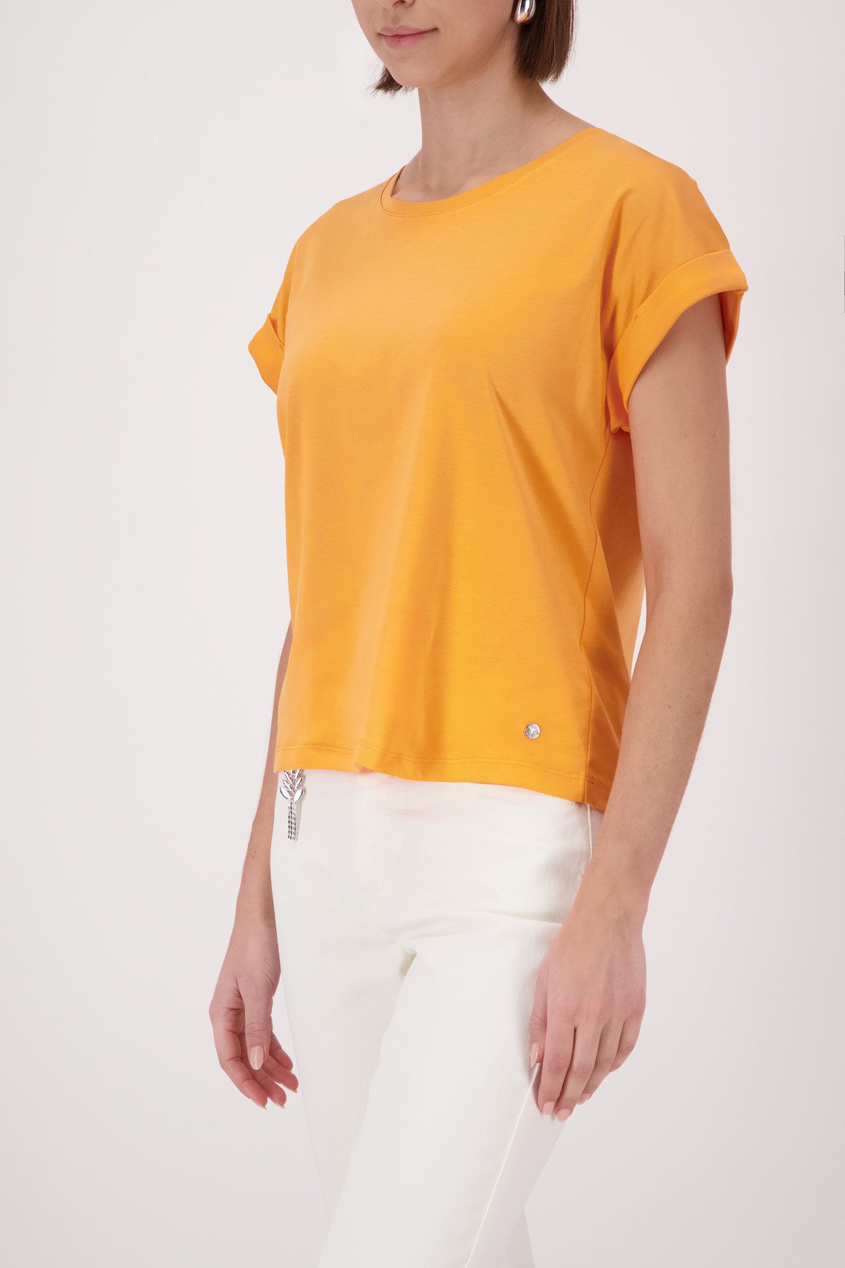 Monari T-Shirt Pima uni Rundhalsausschnitt, reine Baumwolle, Kurzarm mit Au günstig online kaufen