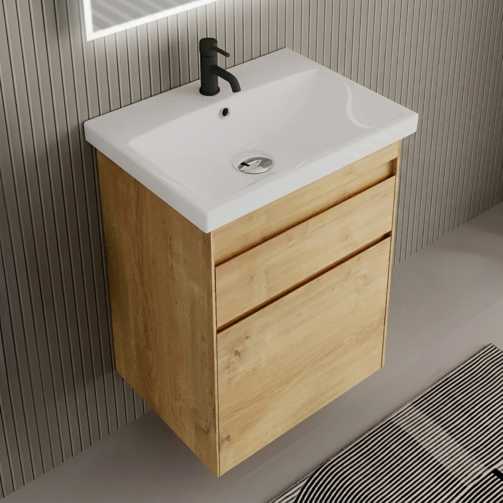 Alpenberger Badmöbel-Set Badezimmermöbel Set mit Waschbecken, Waschbeckenunterschrank hängend, (Badmöbel Set Holz, Waschtisch mit Waschbecken Hängend), Gäste WC Waschbecken mit Unterschrank 60cm