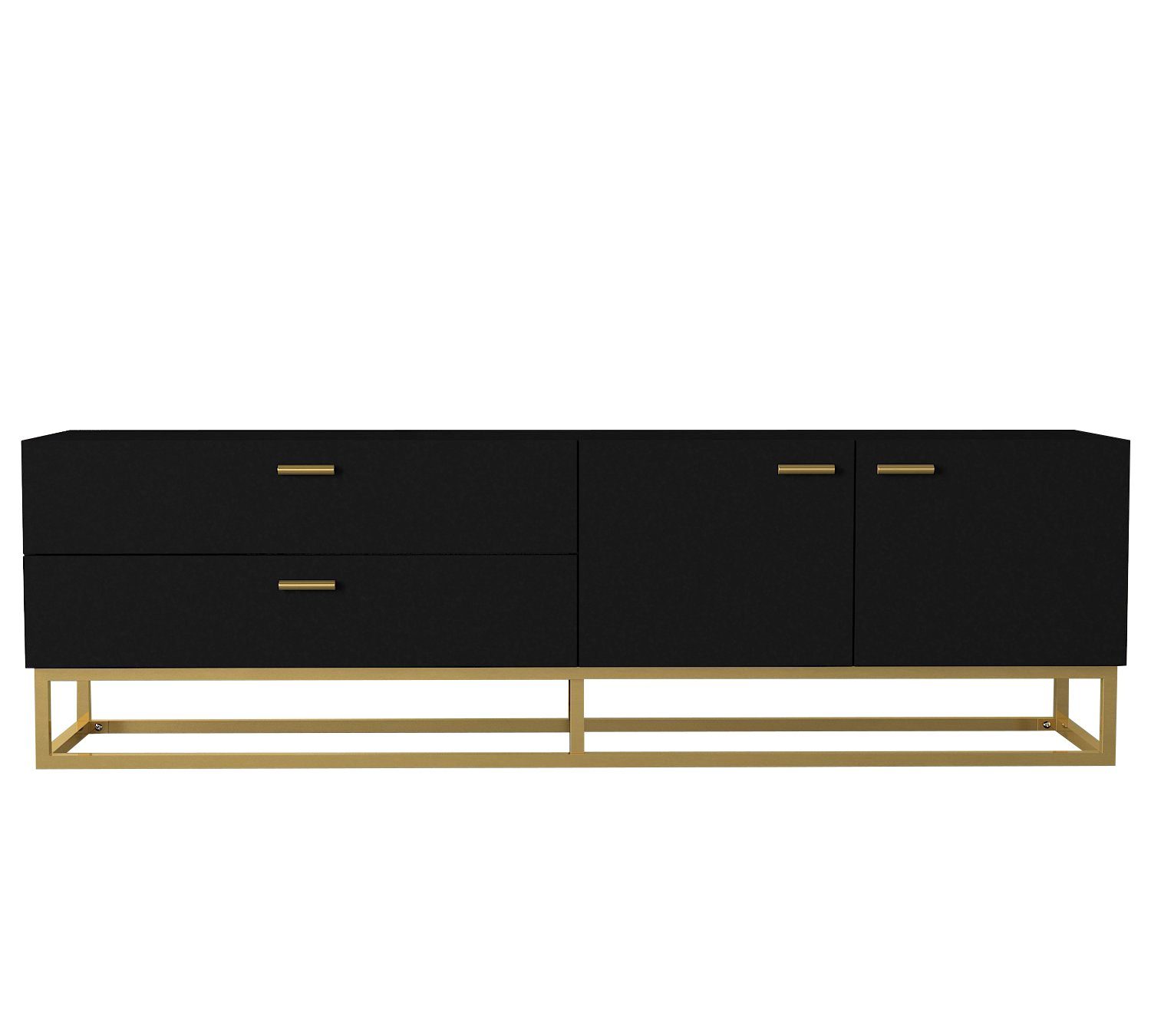 moebel17 TV-Regal TV Lowboard Theodora Schwarz Gold mit Metall Füße, modernes TV Lowboard in Schwarz mit Goldenen Metallfüßen