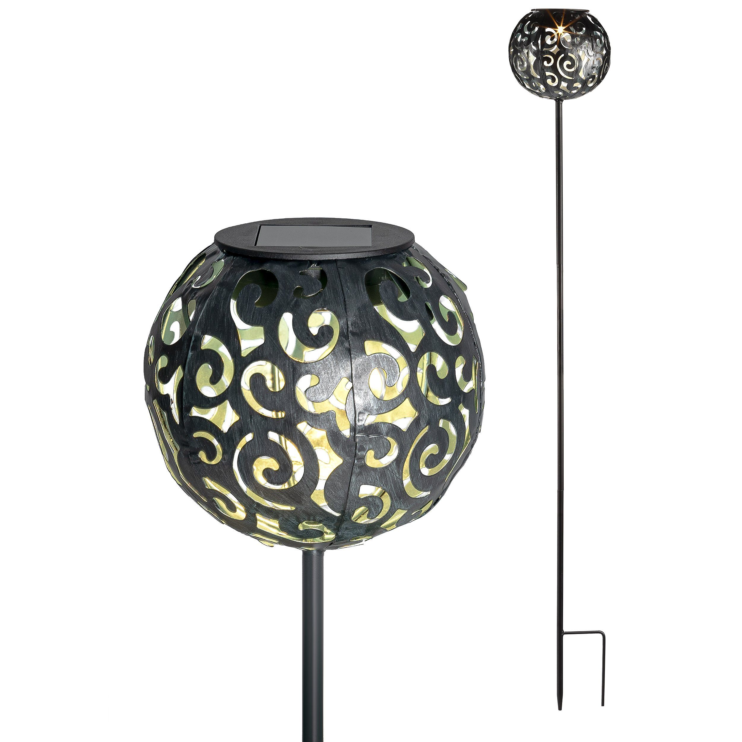 IC Gardenworld Kugelleuchte 2 Stück Solarkugel aus Metall im orientalischem-Look, LED fest integriert, Warm-weiß, Solarlampe im modernen Look