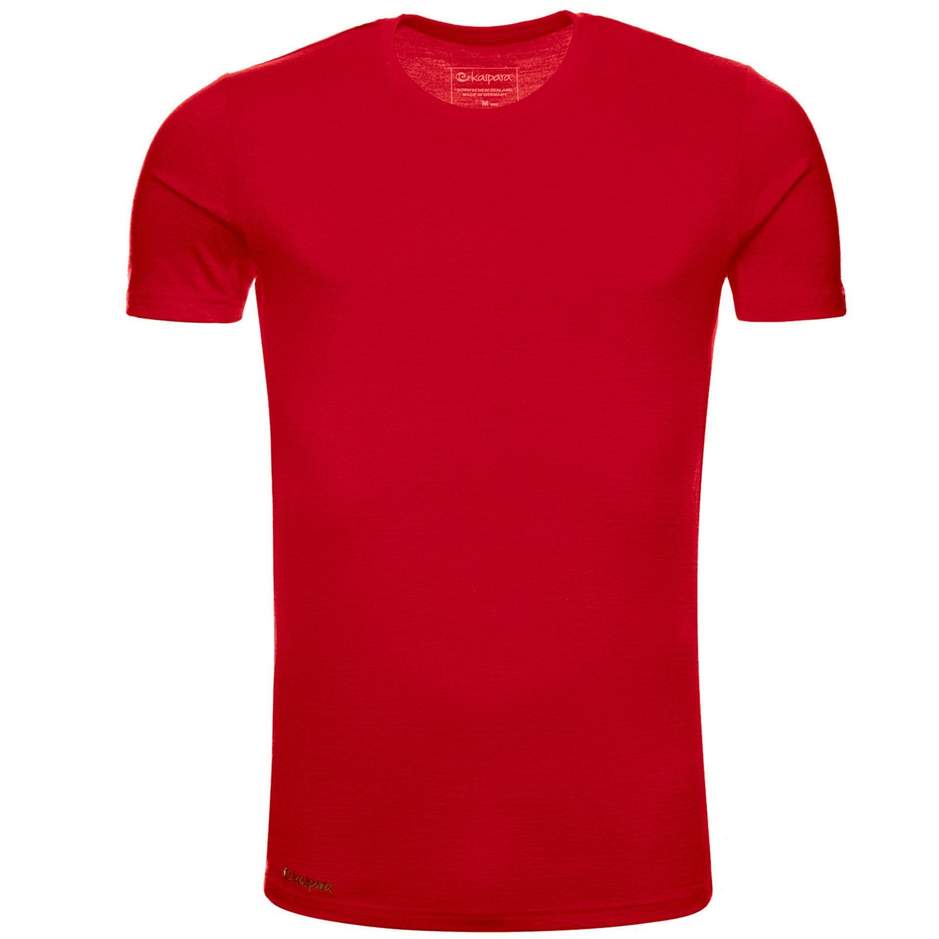 Kaipara - Merino Sportswear Rundhalsshirt Merino Shirt Herren Kurzarm Slimfit 200 (1-tlg) aus reiner Merinowolle Made in Germany Cherry Red