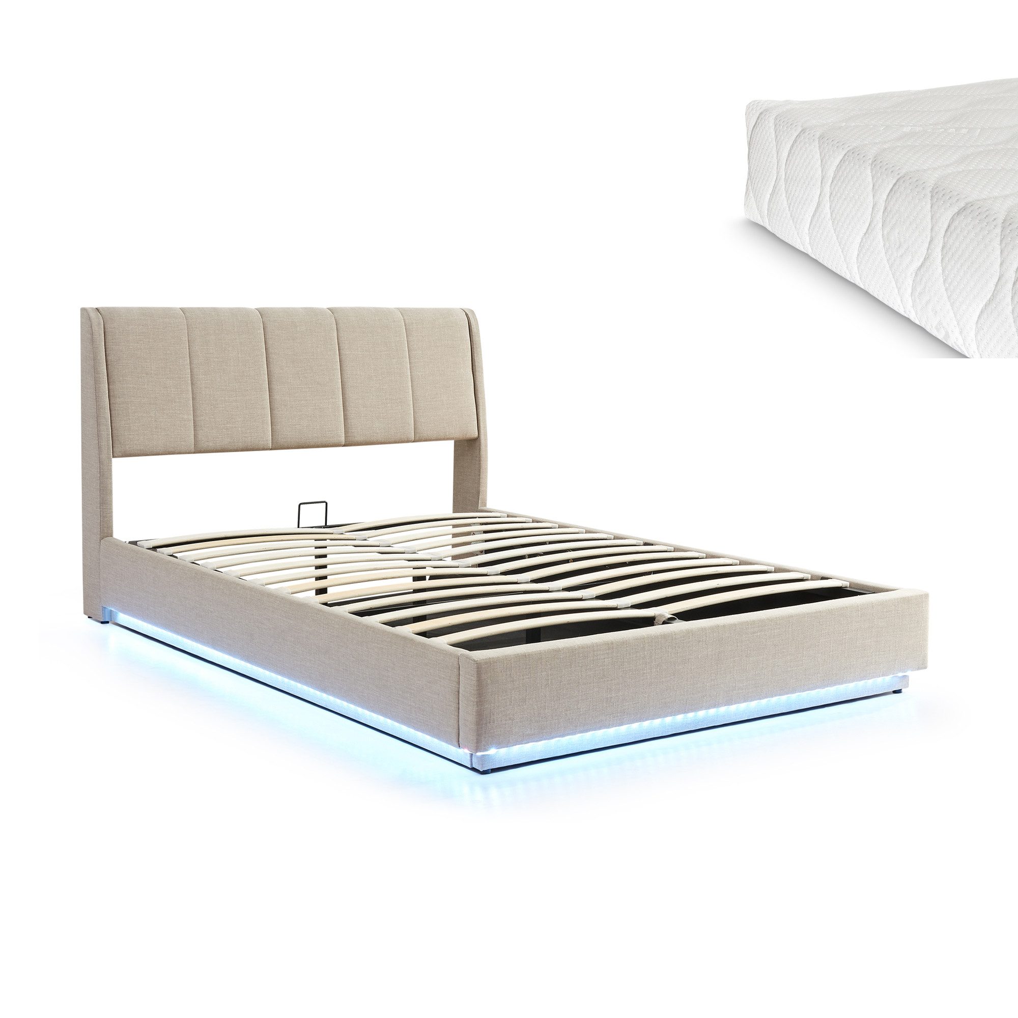 en.casa Polsterbett, mit Matratze »Tröstiar« mit LED-Beleuchtung 160x200 cm günstig online kaufen