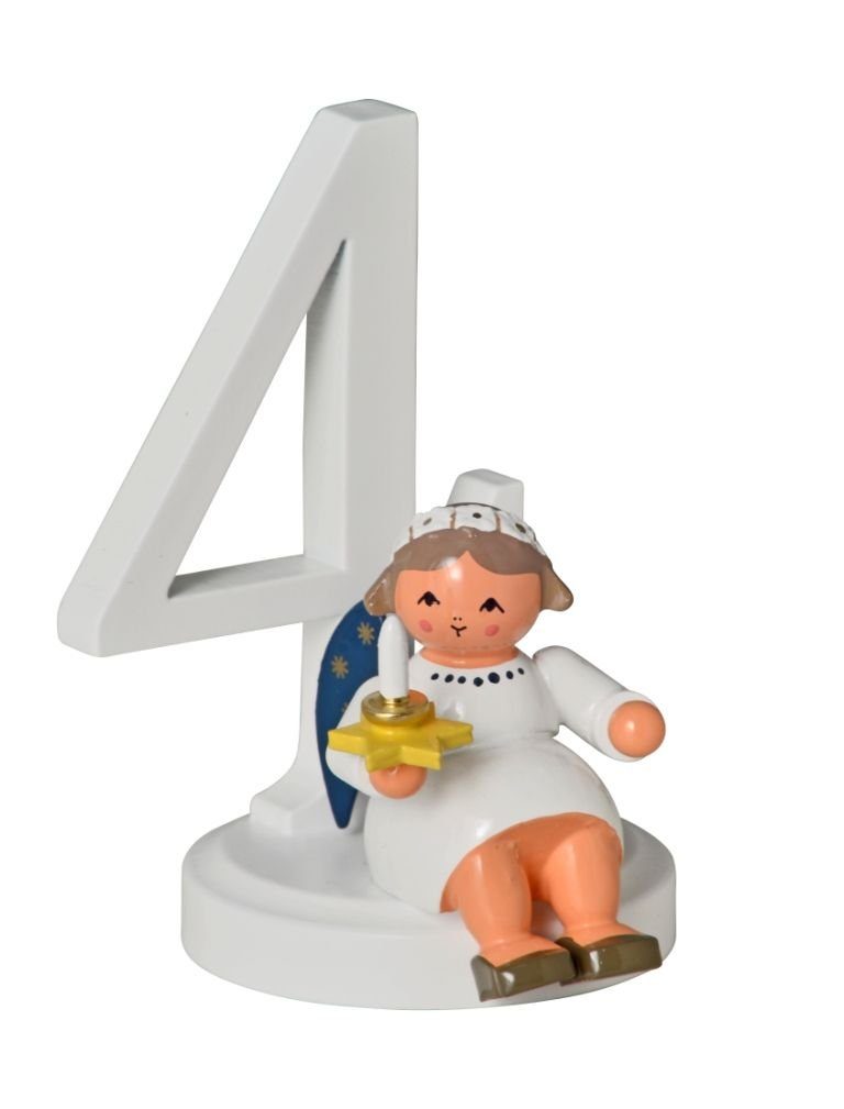 KWO Kunstgewerbe Werkstätten Engelfigur Miniaturfigur Engel mit Zahl "4" BxTxH= 5x5x7cm NEU