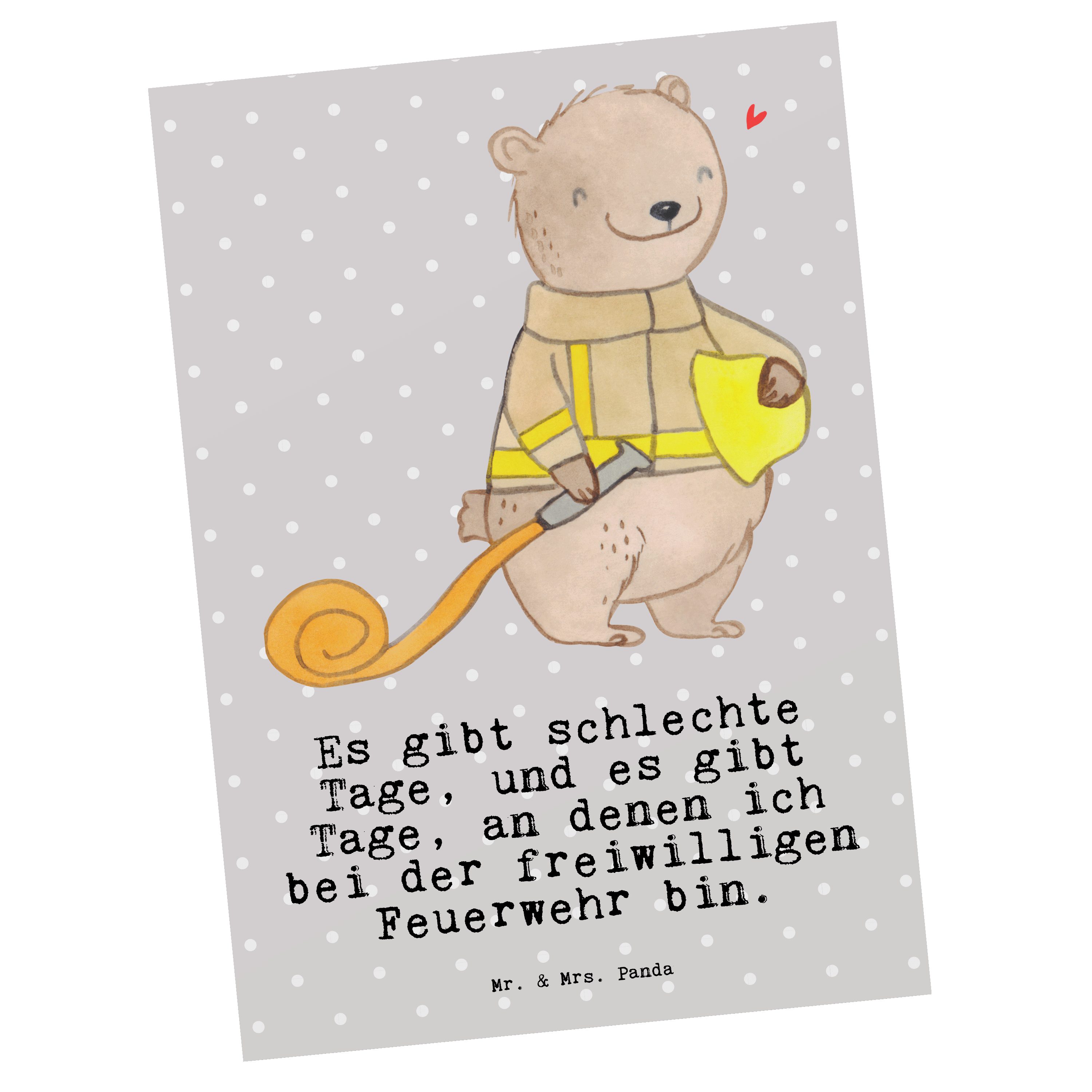 Bär Postkarte Ansichtskar Mr. - Panda Pastell Freiwillige Mrs. Grau Tage - & Geschenk, Feuerwehr