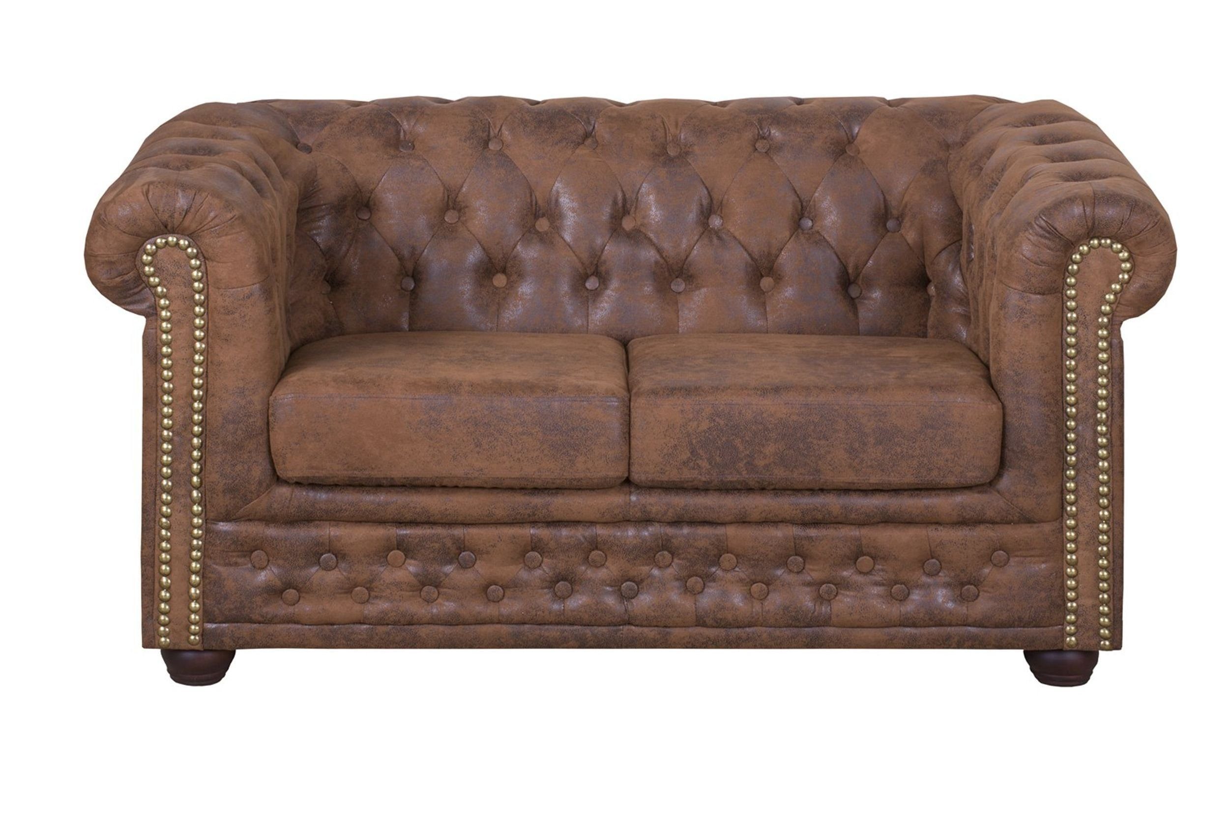 Küchen-Preisbombe Sofa Edles Chesterfield 2 Sitzer Mikrofaser Vintage braun Couch, Chesterfield Sofa