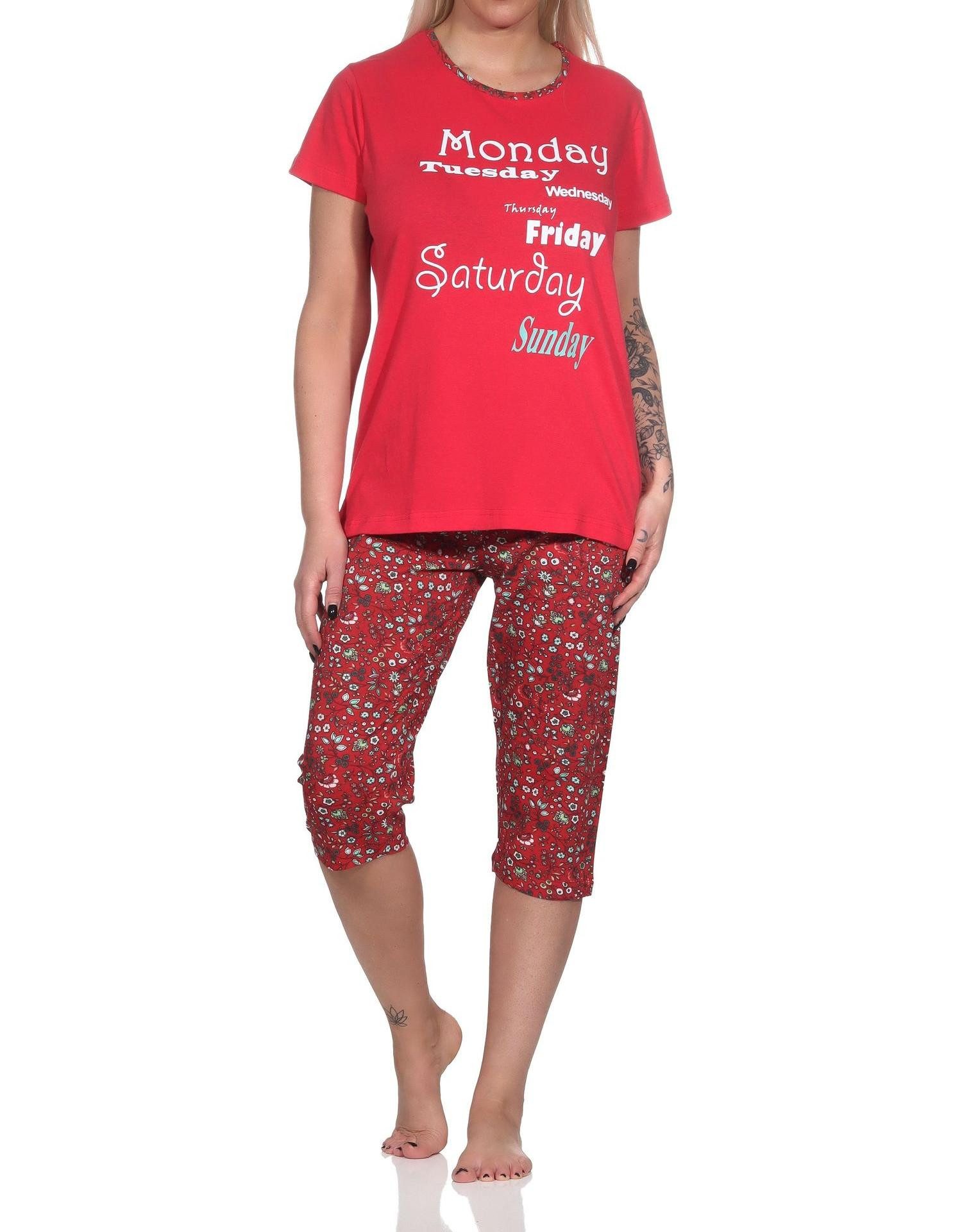 Normann Pyjama Lässiger Damen Capri Pyjama mit Allover-Muster und Frontprint – Bild 2 von 5