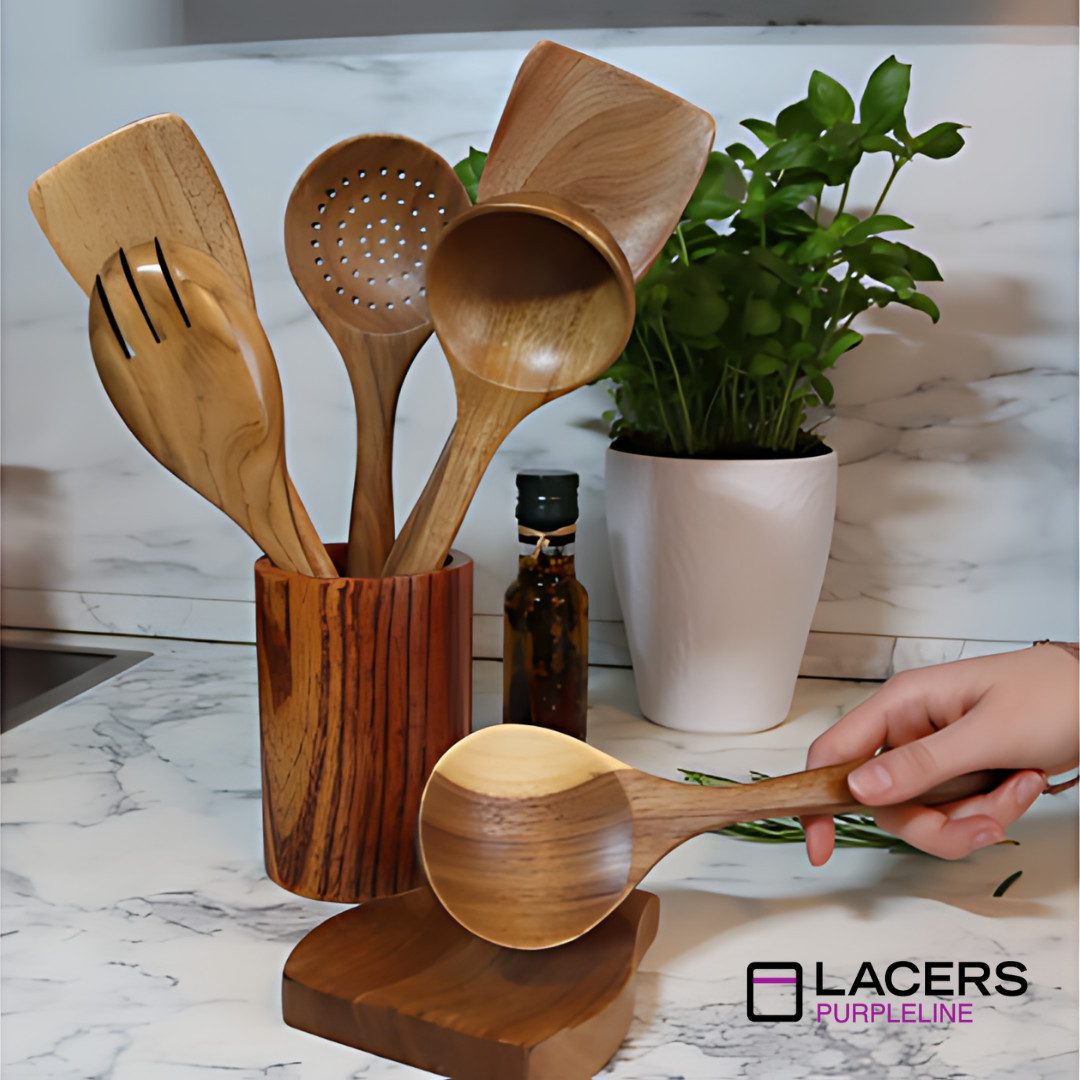 Lacers Kochlöffel Lacers PurpleLine - 14-Teiliges Kochlöffel set aus Holz, 14-teilig, 100 % Akazienholz – robust, hygienisch und lebensmittelecht – Bild 4 von 5