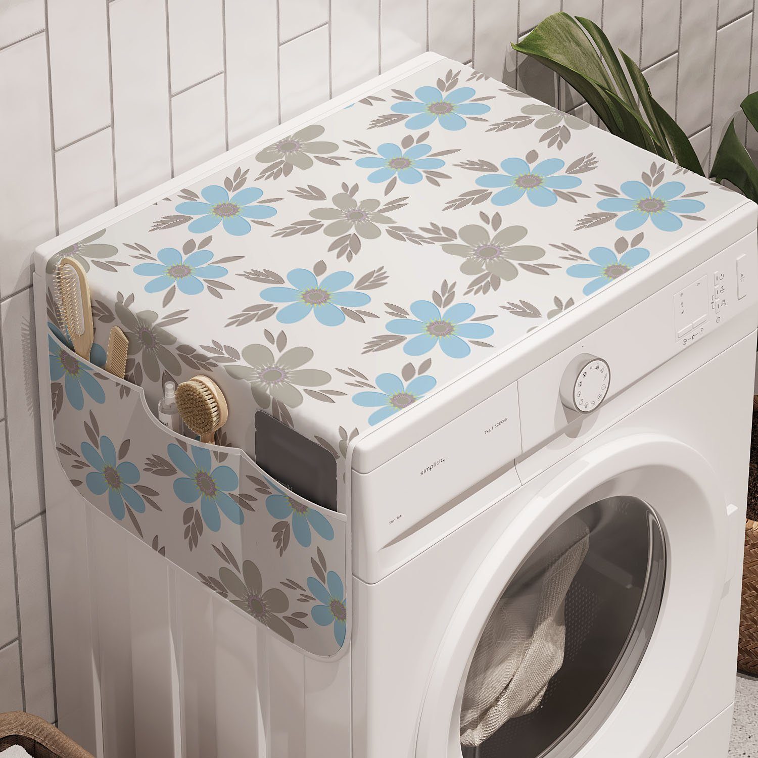 Abakuhaus Badorganizer Anti-Rutsch-Stoffabdeckung für Waschmaschine und Trockner, Blumen Sommer Flora Blaue Blumen | Bad-Organizer