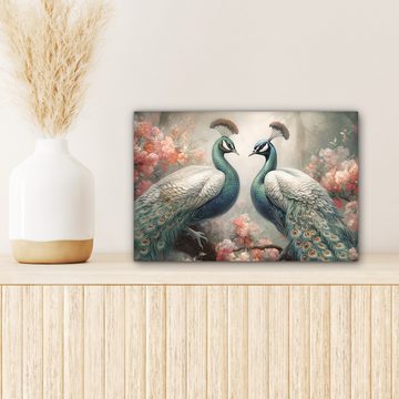 OneMillionCanvasses® Leinwandbild Pfaue - Pfauenfedern - Vögel - Natur, (1 St), Leinwand Bilder Klein, Wand Dekoration 30x20 cm