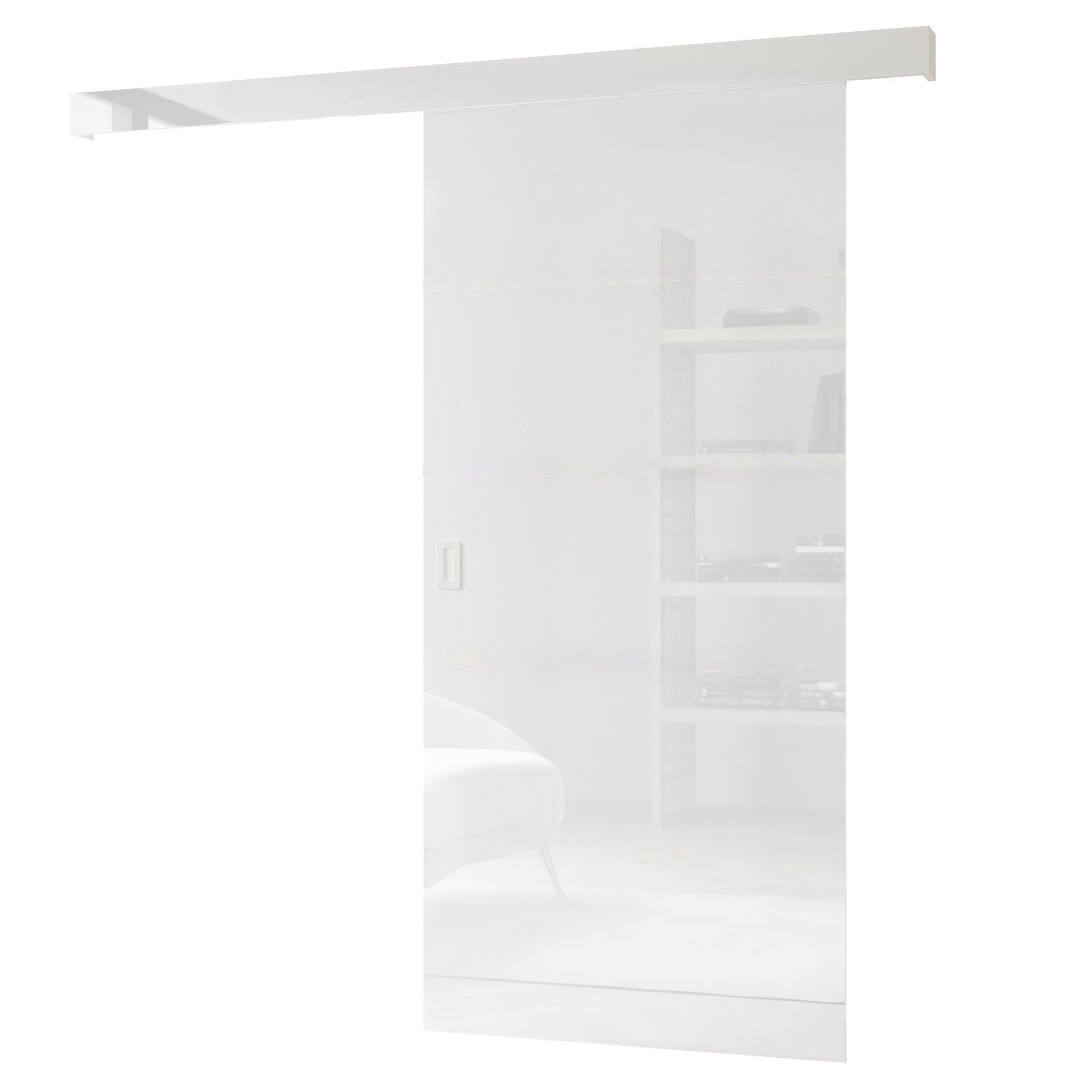 Lookway Schiebetür YORK GLOSSY Weiß mit Weißem Griff – modern, platzsparend und elegant, Breite: 96 cm