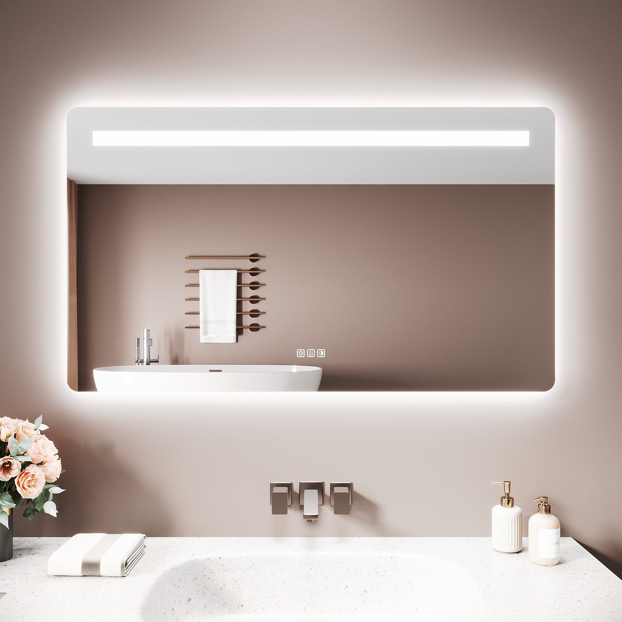 SONNI Badspiegel Badspiegel mit Beleuchtung LED Zwei-Lichtleisten-Beleuchtung, Drei Farbtemperaturen dimmbar, Antibeschlag, Ladesteckdose
