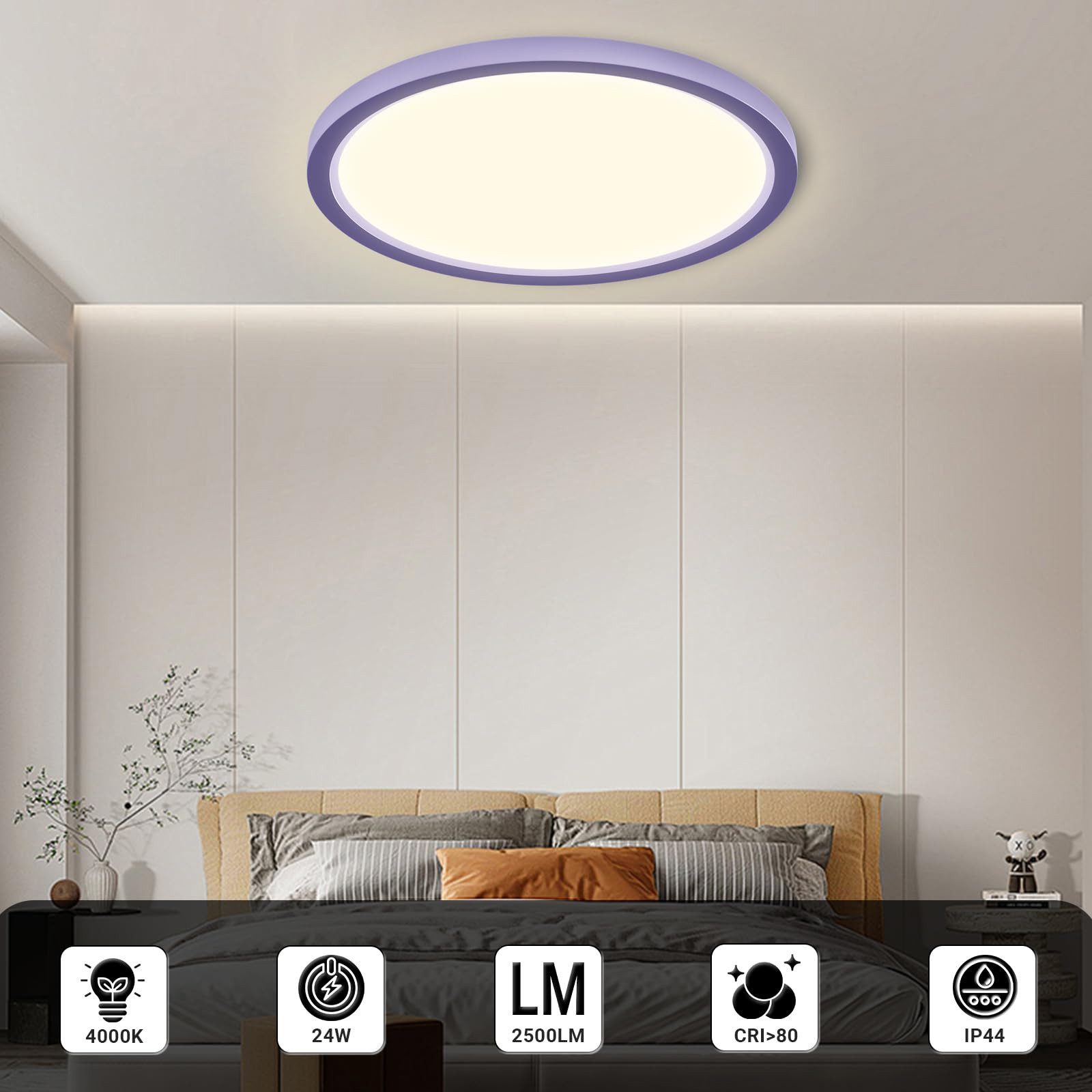 LQWELL LED Deckenleuchte Deckenleuchte Vielseitige Beleuchtung 1,6CM Ultradünne runde, 24W, LED fest integriert, Warmweiß (3000K)/ Neutralweiß (4000K)/ Kaltweiß (6500K), augenschonende Deckenbeleuchtung, für Wohnzimmer Badezimmer Schlafzimmer Küche Balkon Keller Büro