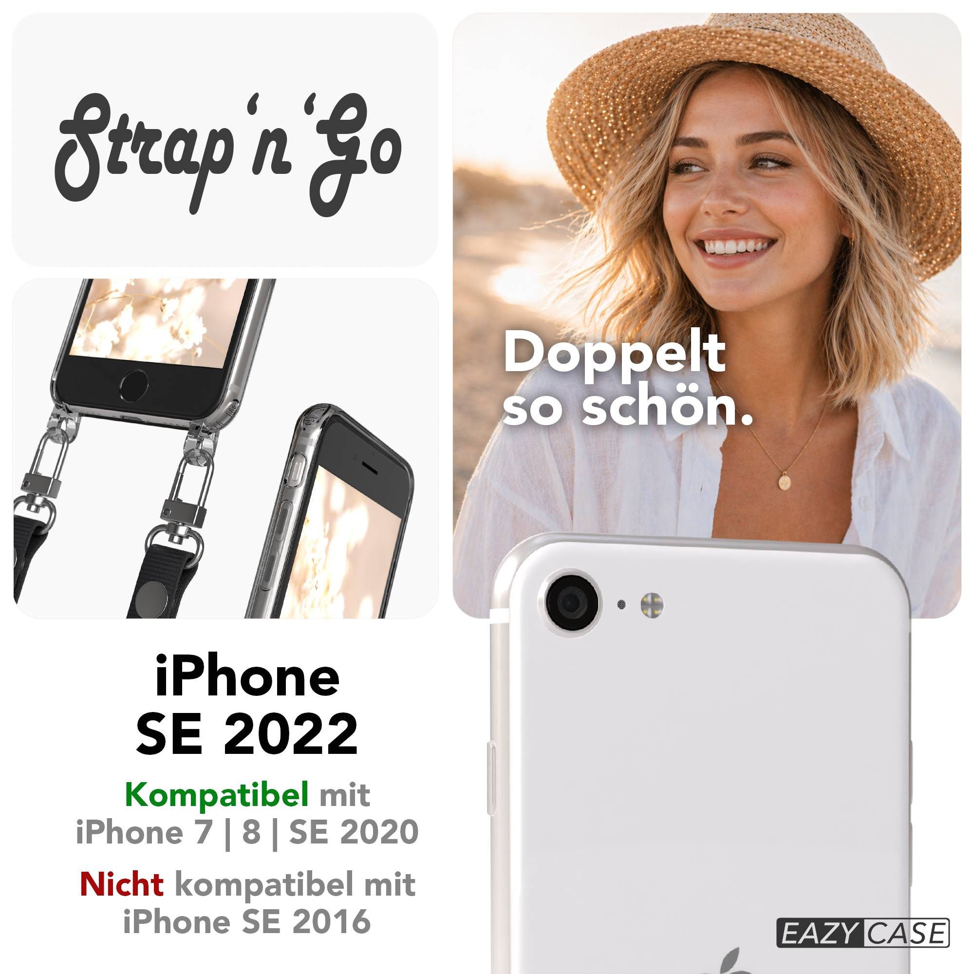 EAZY CASE Handykette für Apple iPhone SE (2022 / 2020) / iPhone 8 / 7 Handyhülle mit Handyk, Handykette in Schwarz mit Magnetband und Länge bis 1,90 m