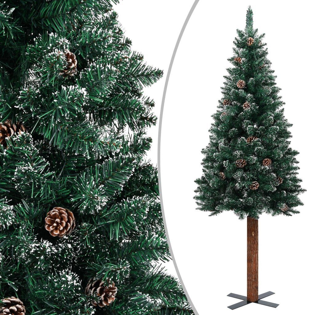 furnicato Künstlicher Weihnachtsbaum Weihnachtsbaum Schlank mit und cm 210 Echtholz Grün Schnee