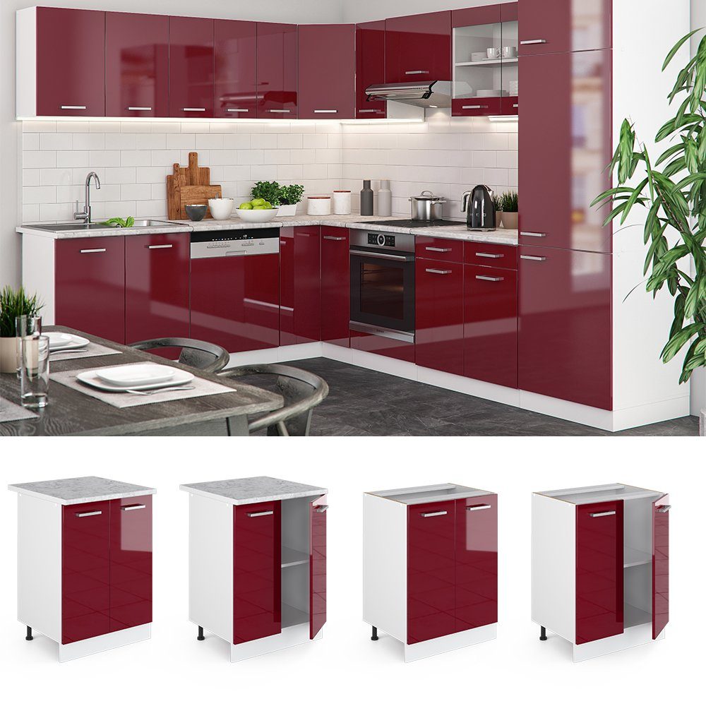 Vicco Unterschrank R-Line, Rot Hochglanz/Weiß, 60 cm ohne Arbeitsplatte (1-St)