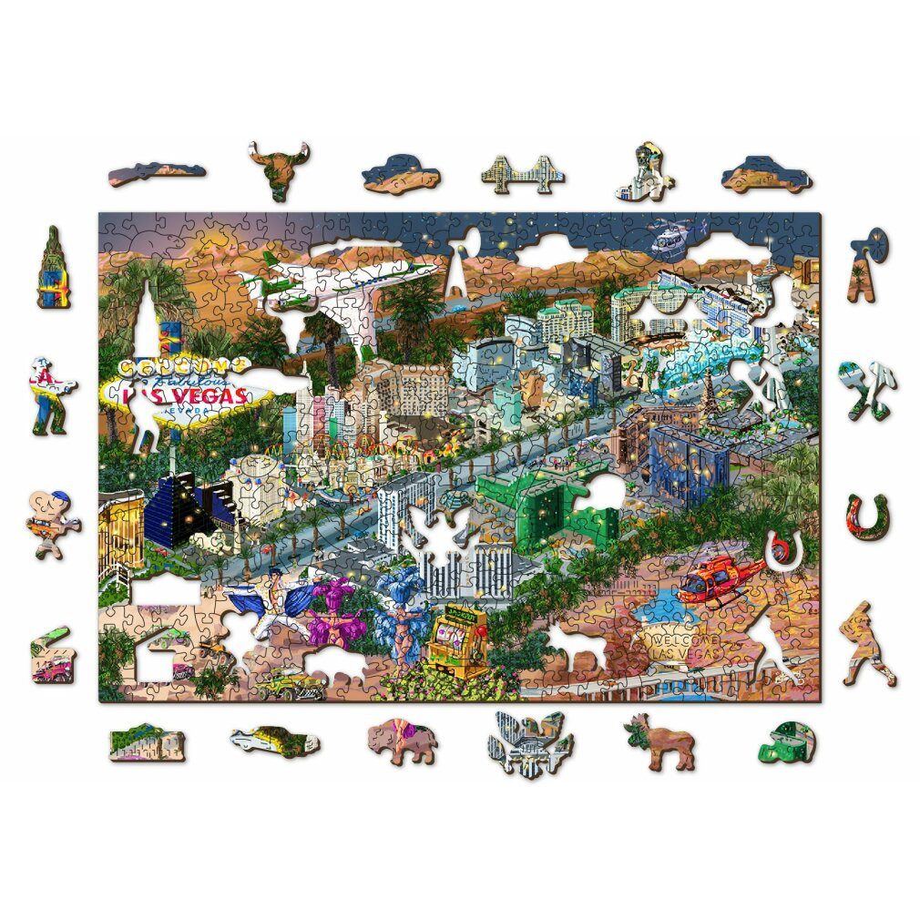 Wooden City Puzzle Holzpuzzle Willkommen in Las Vegas 2in1, 505 Teile ECO, Puzzleteile
