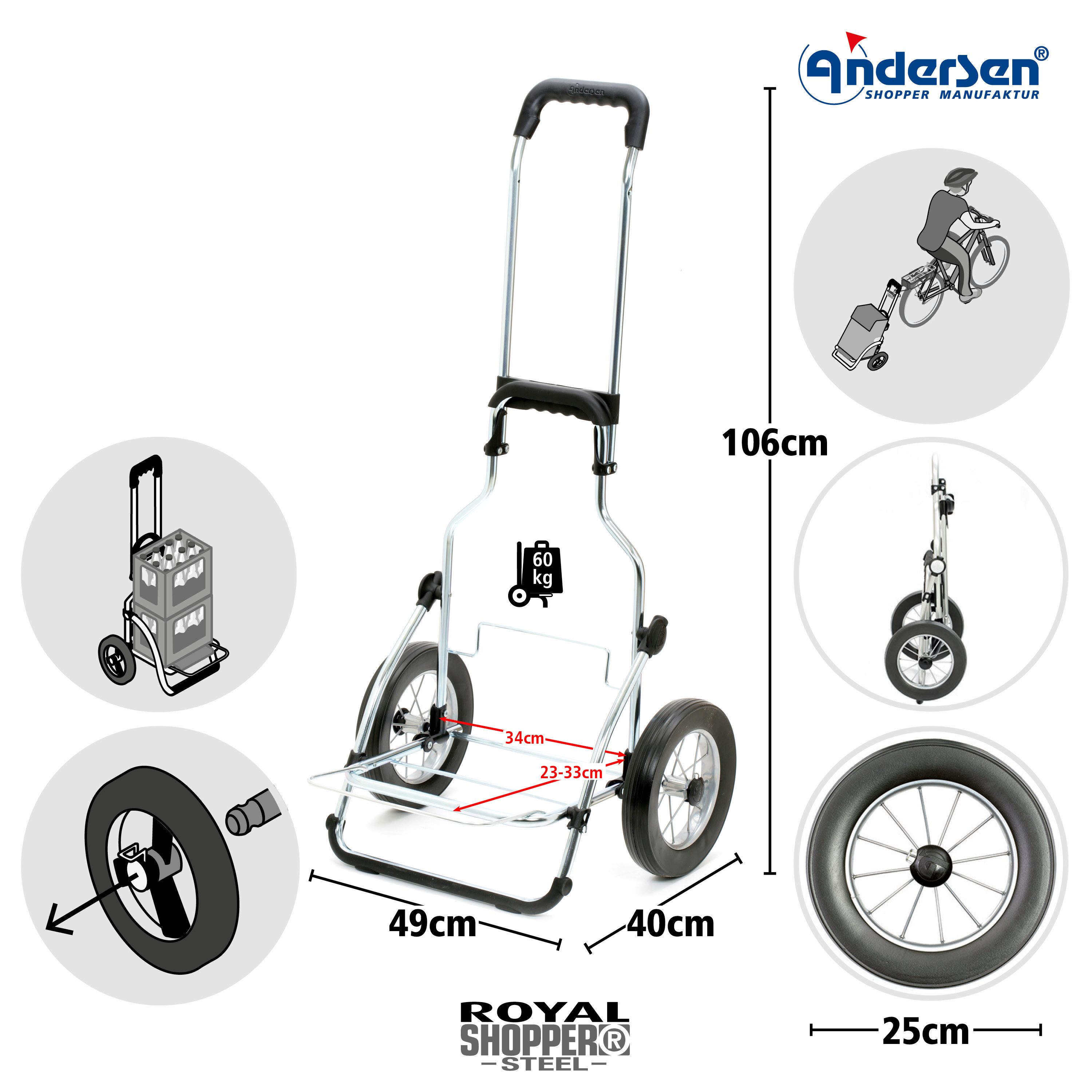 Andersen Einkaufstrolley Royal Shopper Steel Folke schwarz, Thermofach 15 L günstig online kaufen