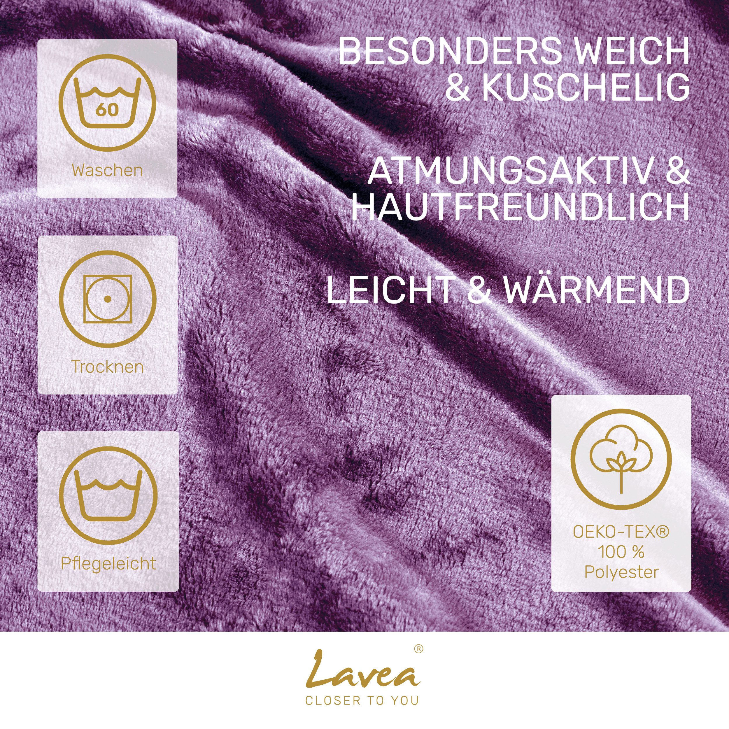 Wohndecke Kuscheldecke, Fleecedecke, Wolldecke flauschig und weich, Lavea, Sofadecke, Atmungsaktiv & Hautfreundlich, Decke