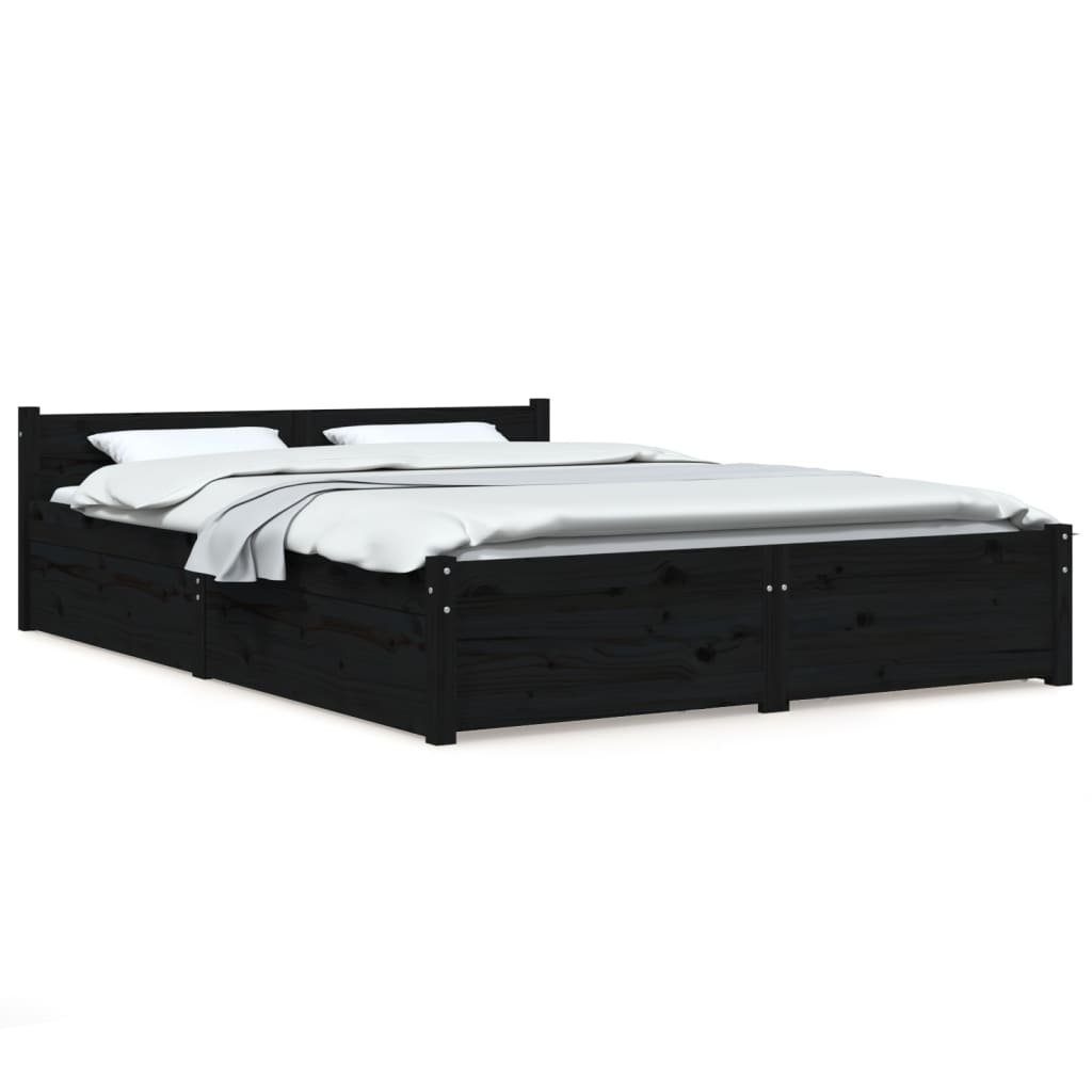 vidaXL Bett Bett mit Schubladen Schwarz 140x200 cm